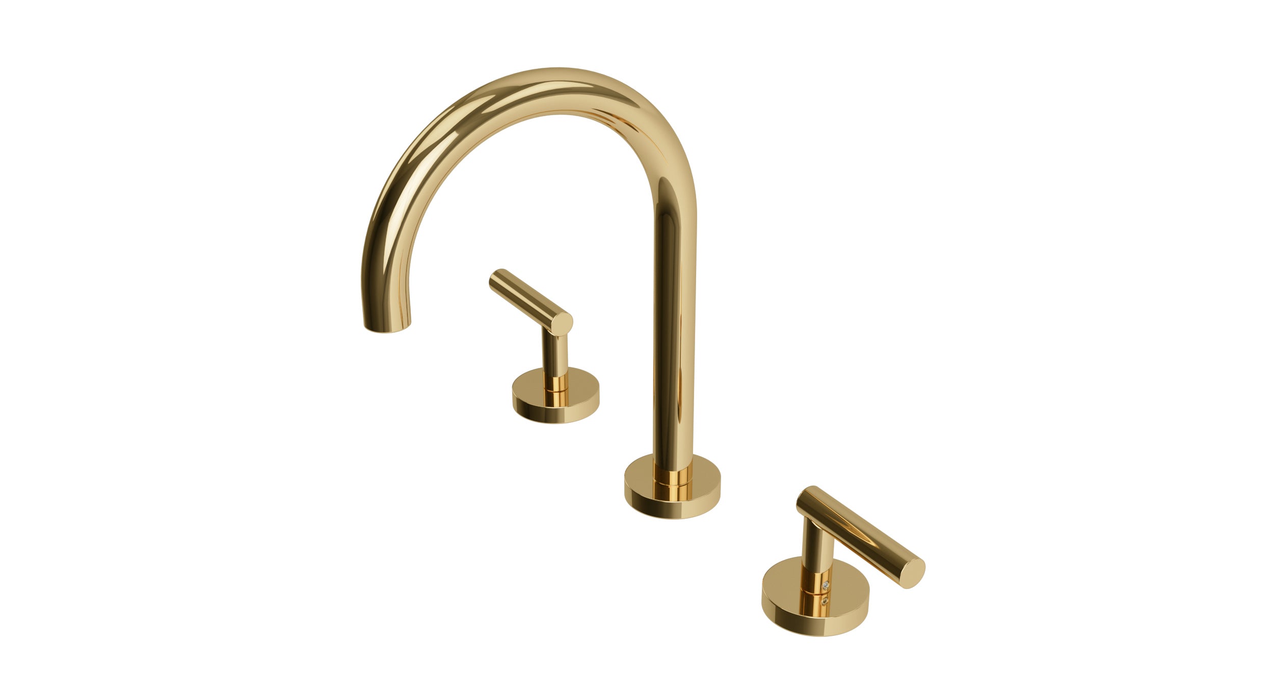 Contour Two Handle Deck Mount Gooseneck Lavatory Faucet with Soft Lever Handles in Polished Brass