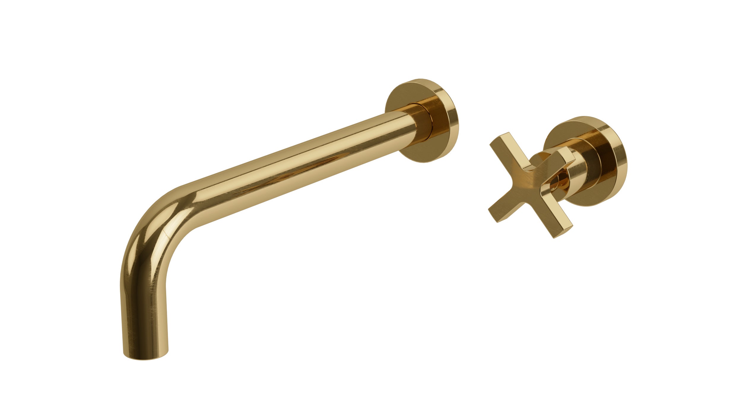 Flatiron One Handle Wall Mount 10" Lavatory Faucet with Linear Cross Handle in Uncoated Polished Brass