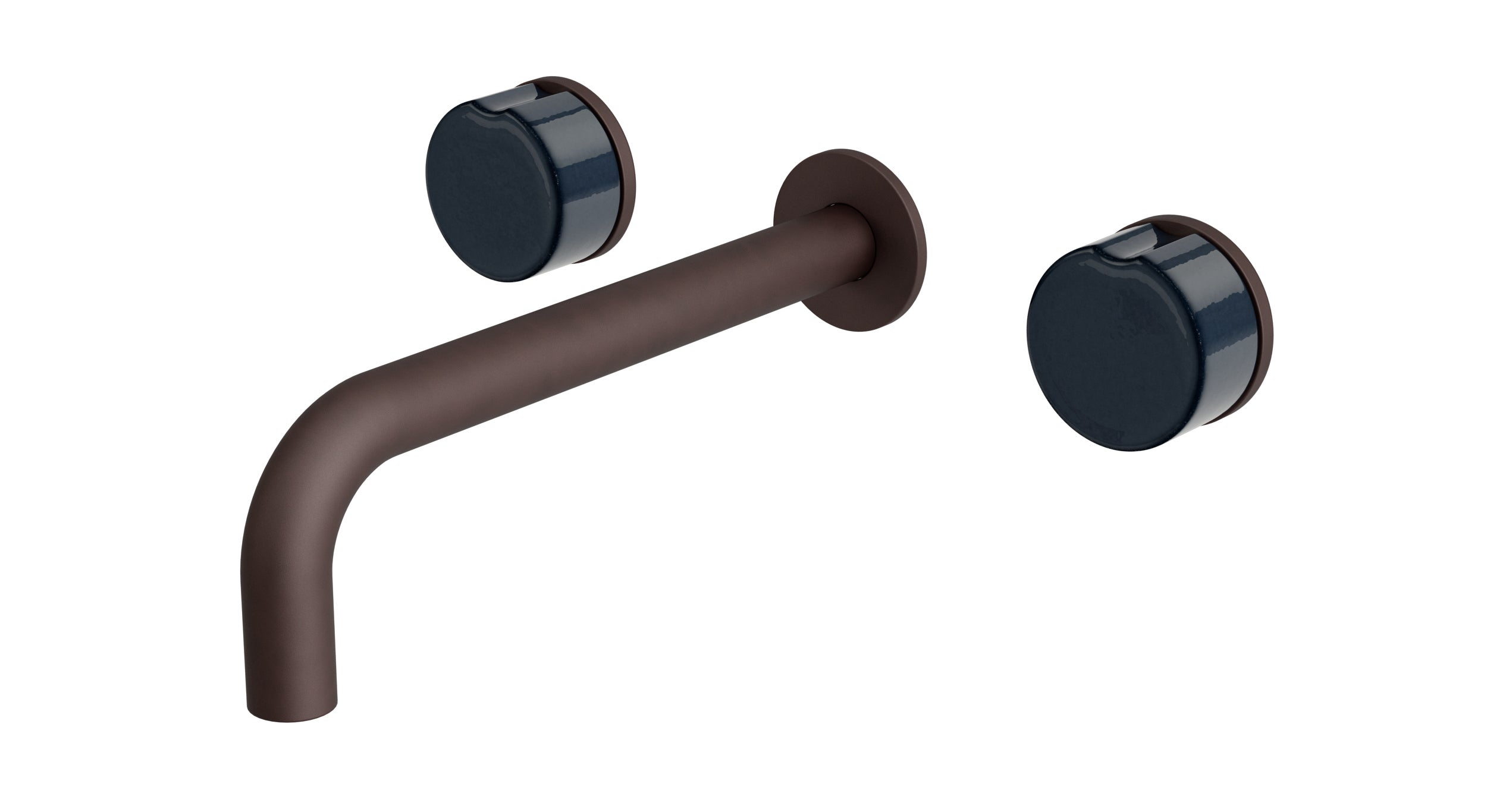 Foundry Two Handle Wall Mount 7.5" Lavatory Faucet with Groove Ceramic Knob Handles in Architectural Copper