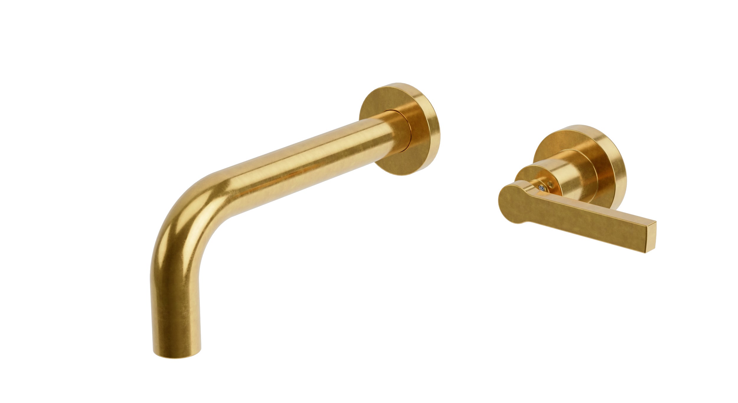 Flatiron One Handle Wall Mount 7.5" Lavatory Faucet with Linear Lever Handle in French Brass