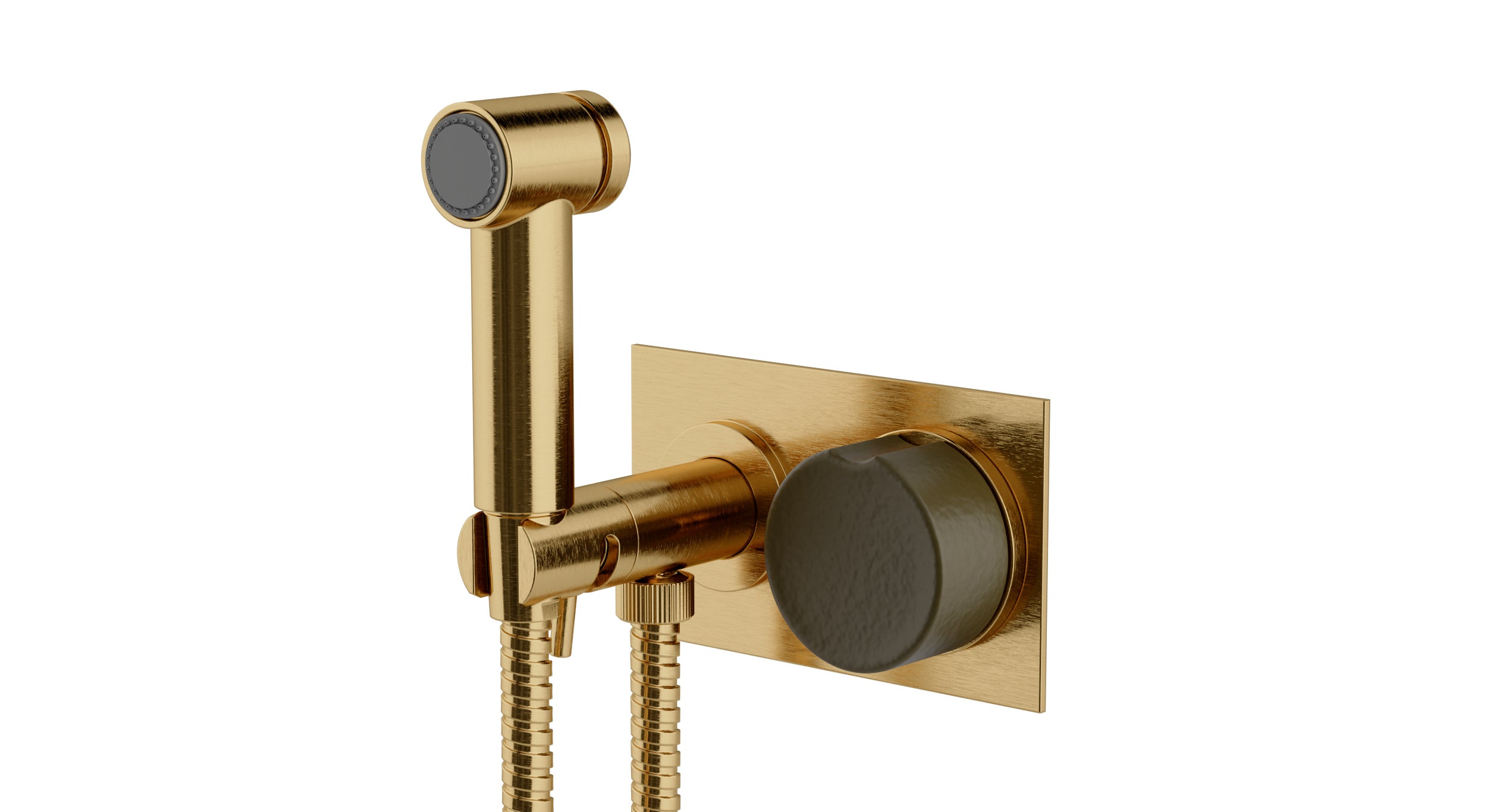 Foundry One Handle Wall Mount Bidet Trim with Groove Ceramic Knob Handle in Satin Brass