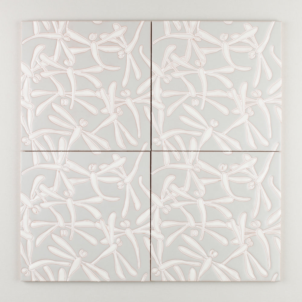 8x8 Handpainted Tile Dragonflies in Neutral Motif
