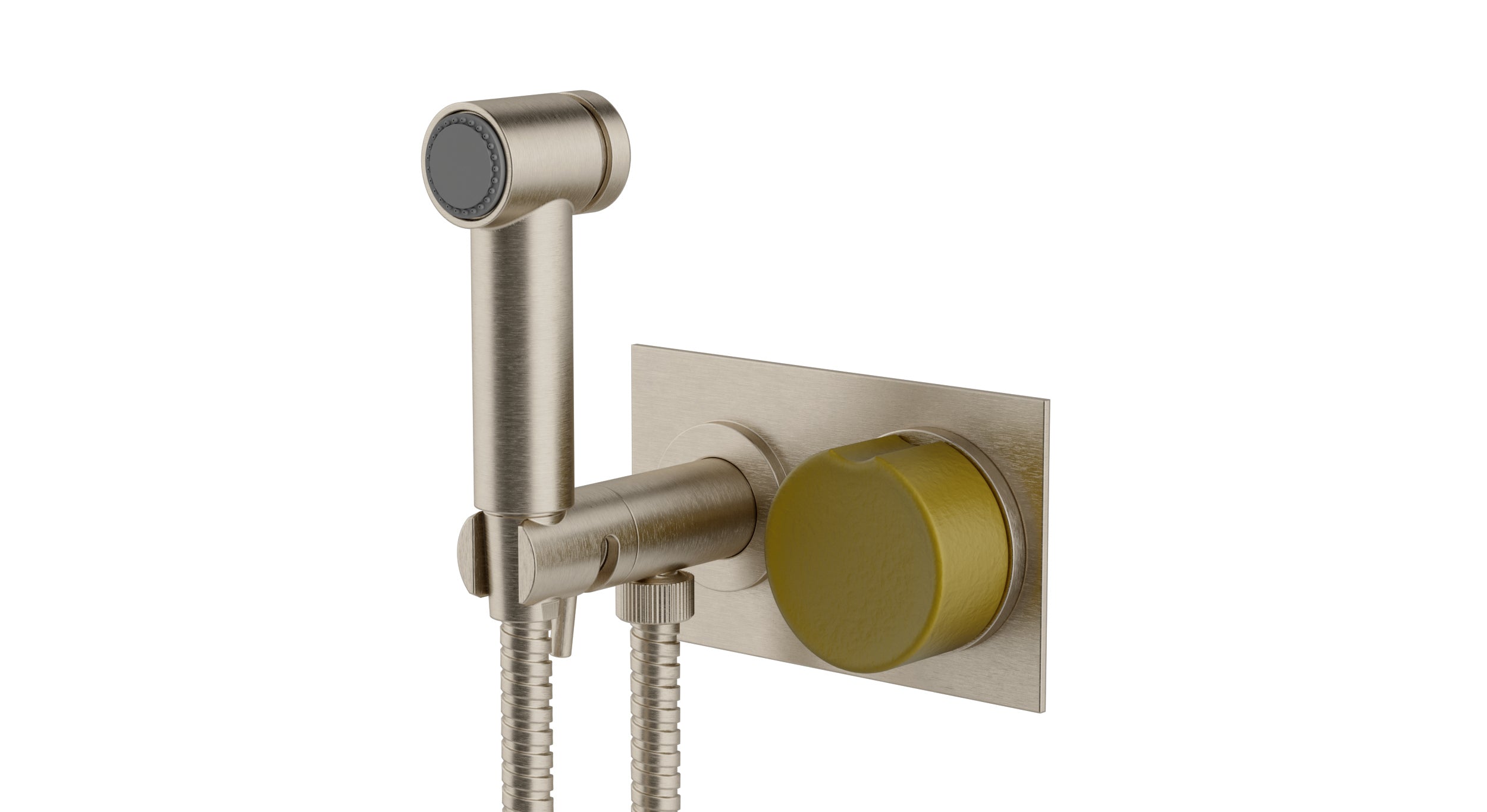 Foundry One Handle Wall Mount Bidet Trim with Groove Ceramic Knob Handle in Satin Nickel