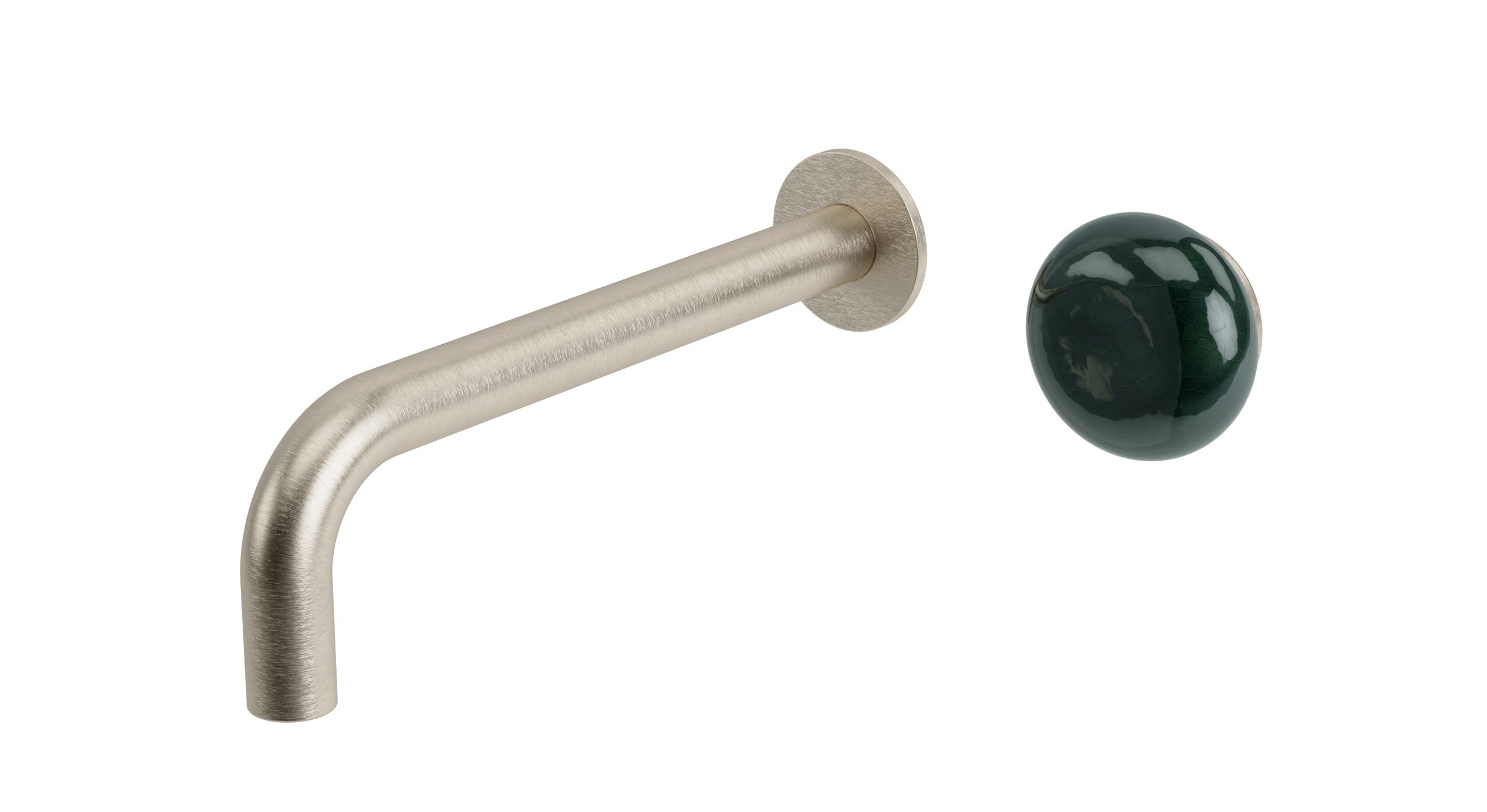 Foundry One Handle Wall Mount 7.5" Lavatory Faucet with Pebble Ceramic Knob Handle in Satin Nickel