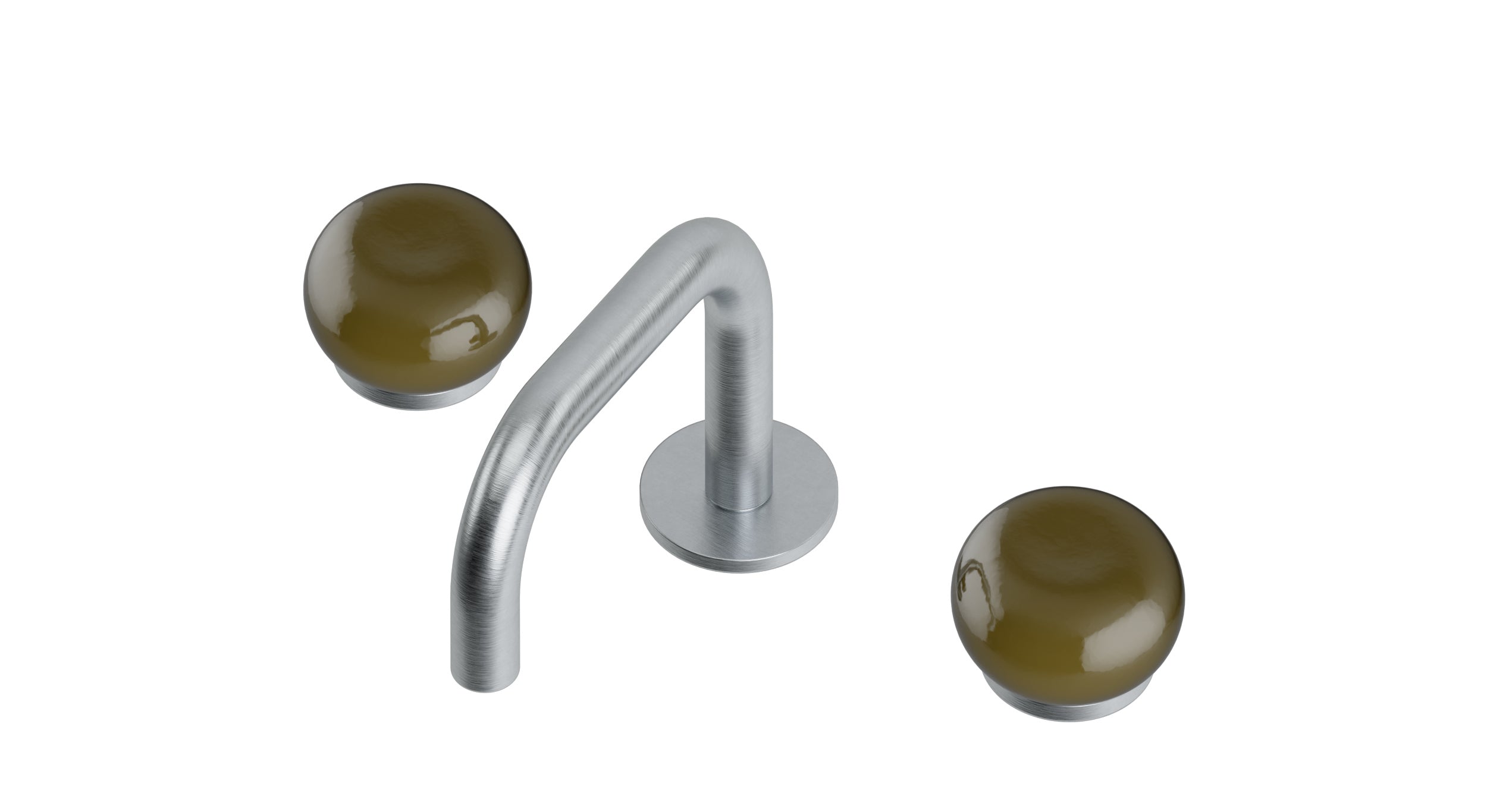 Foundry Two Handle Deck Mount Squaretop Lavatory Faucet with Pebble Ceramic Knob Handles in Satin Chrome