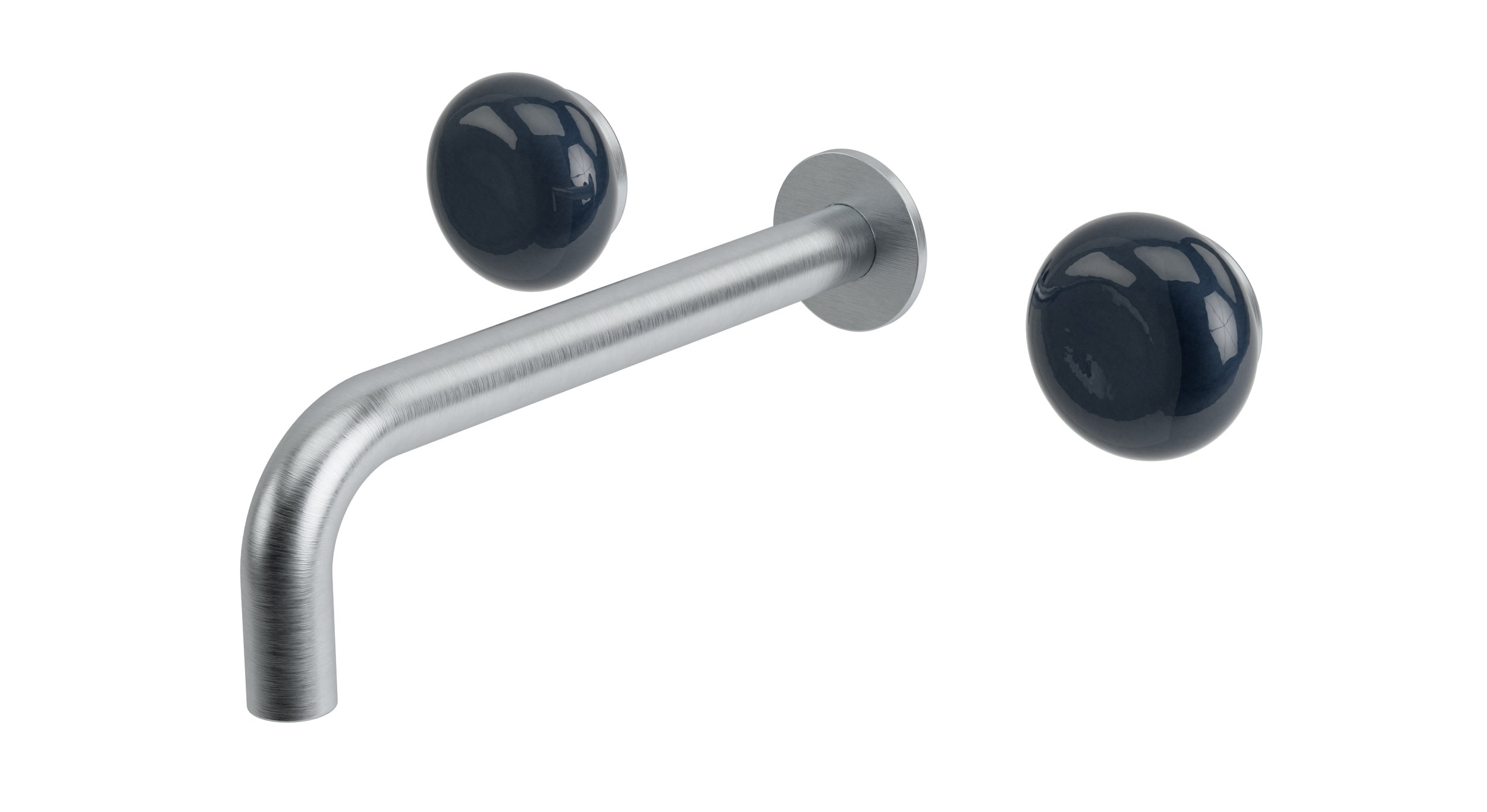 Foundry Two Handle Wall Mount 7.5" Lavatory Faucet with Pebble Ceramic Knob Handles in Satin Chrome