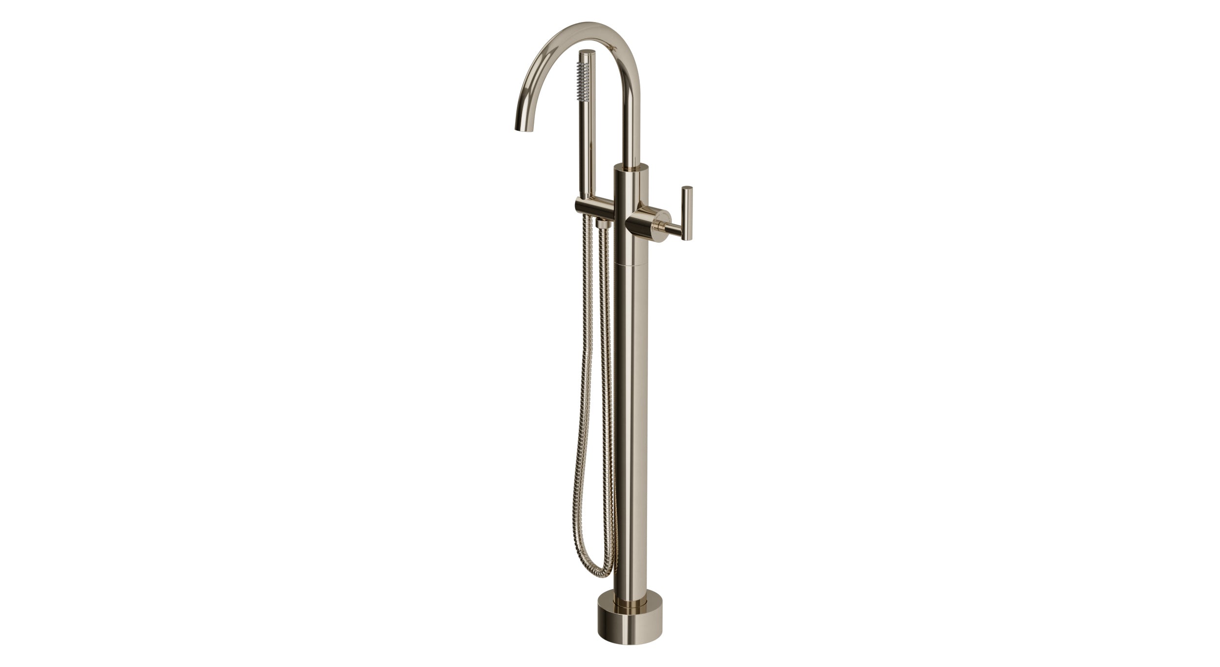Contour One Handle Floor Mount Gooseneck Bath Trim with Hand Shower and Soft Lever Handle