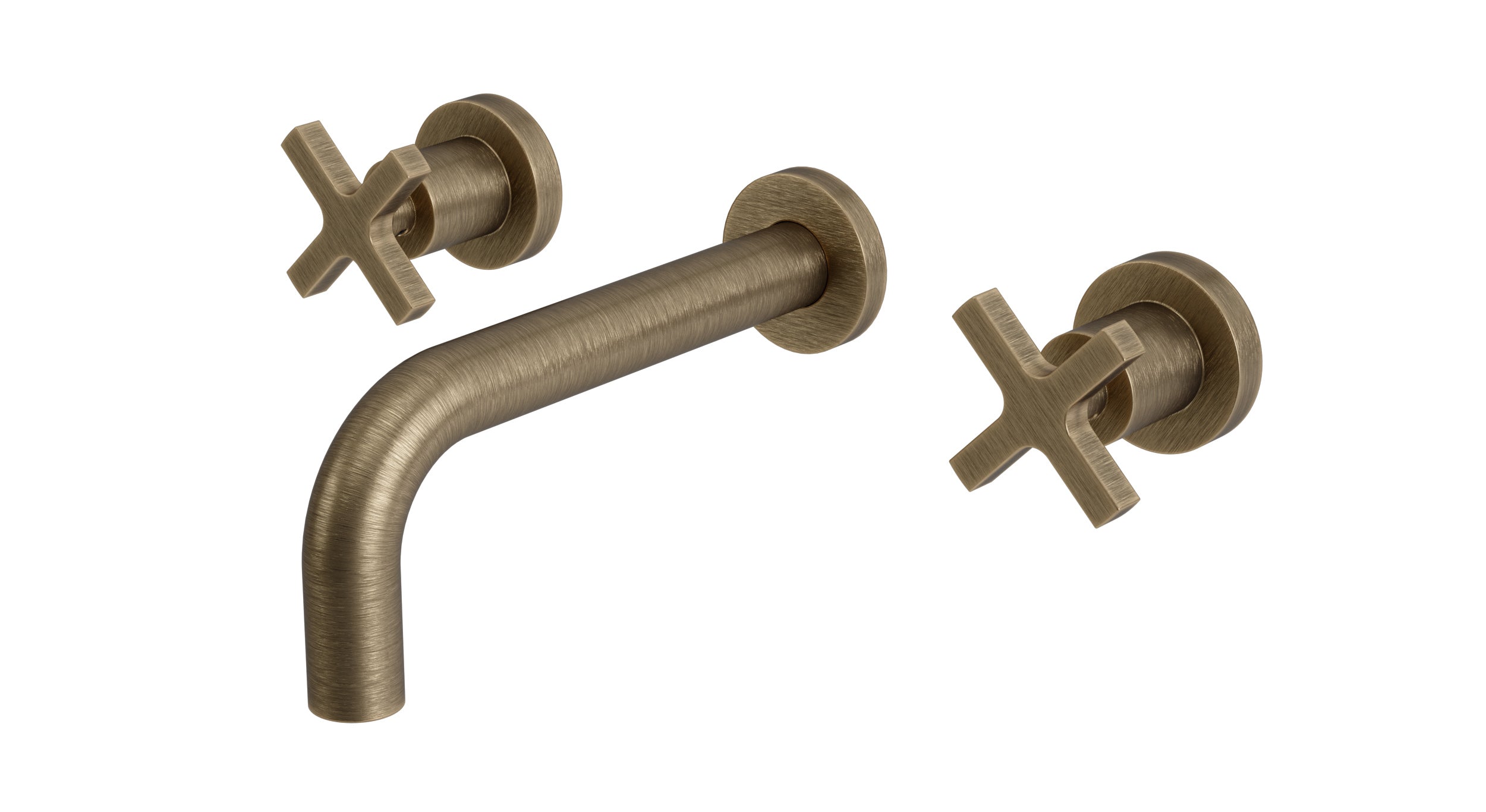 Flatiron Two Handle Wall Mount 7.5" Lavatory Faucet with Linear Cross Handles in Antique Brass