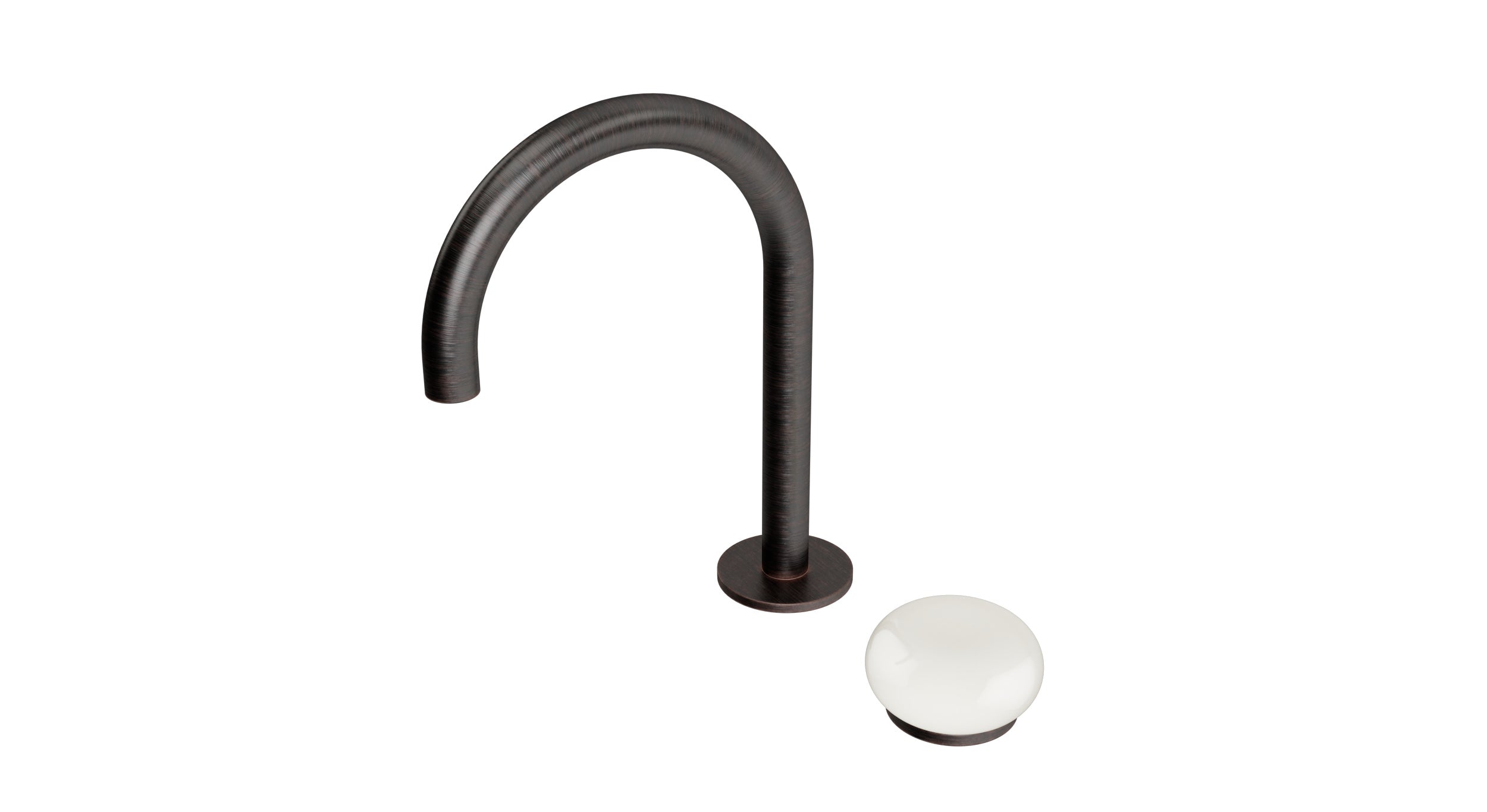 Foundry One Handle Deck Mount Gooseneck Lavatory Faucet with Pebble Ceramic Knob Handle in Antique Bronze