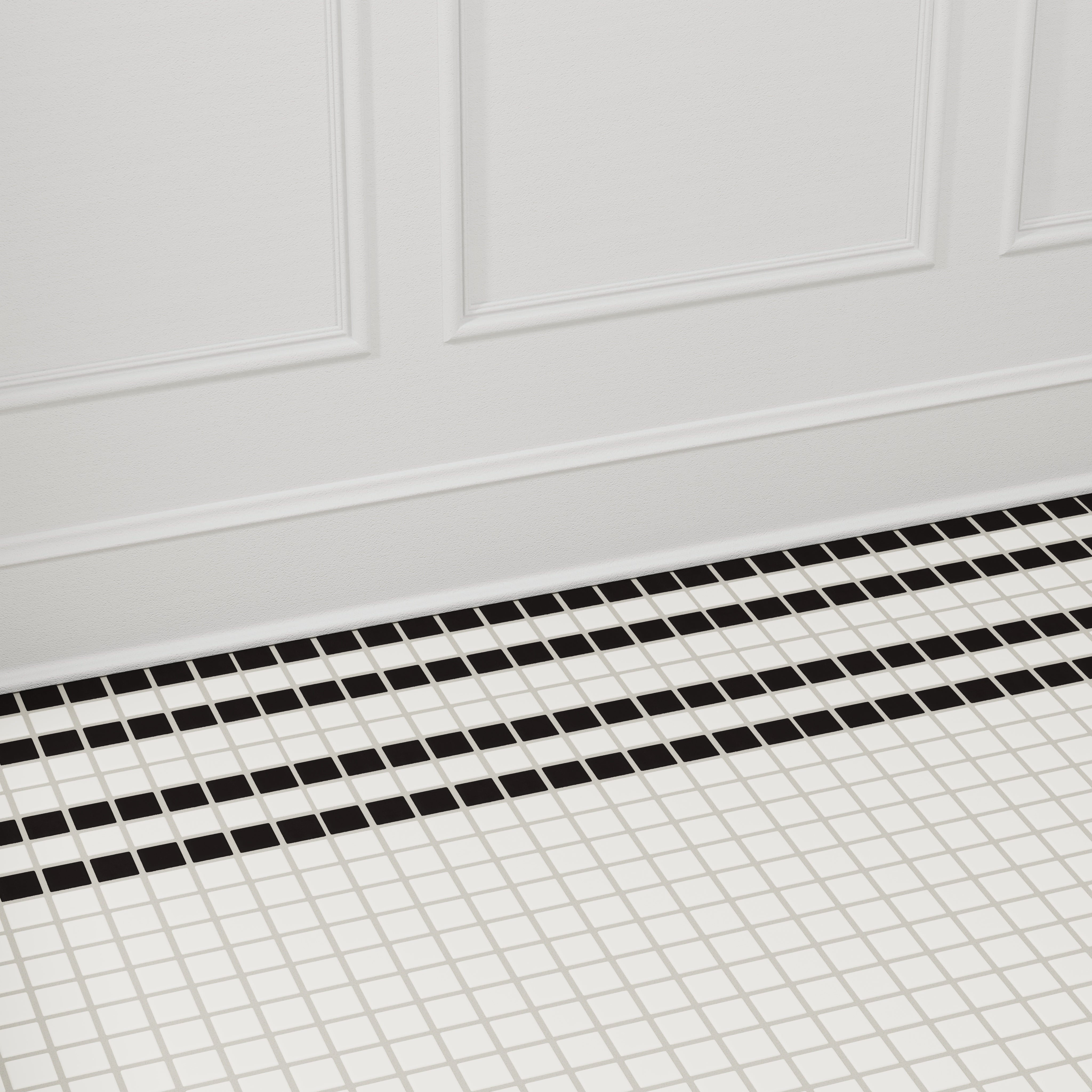 1x1 Tailored Stripe Border Sheeted Original Ceramic Tile in Nocturne Matte