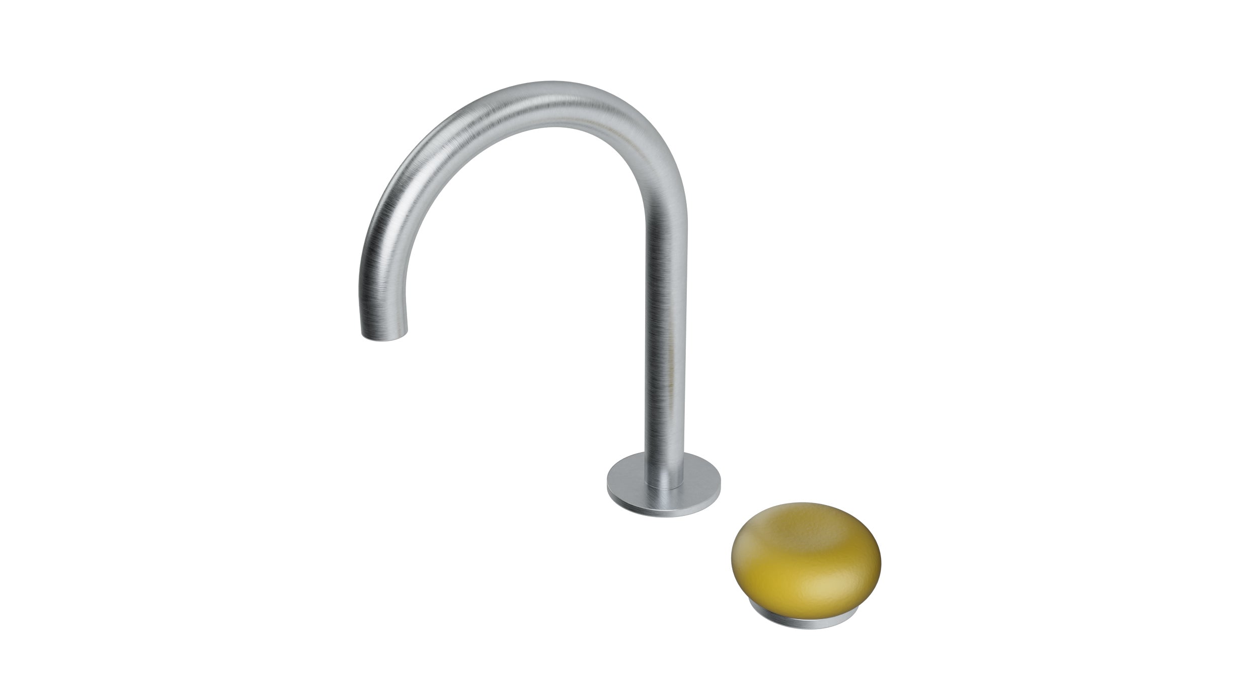 Foundry One Handle Deck Mount Gooseneck Lavatory Faucet with Pebble Ceramic Knob Handle in Satin Chrome
