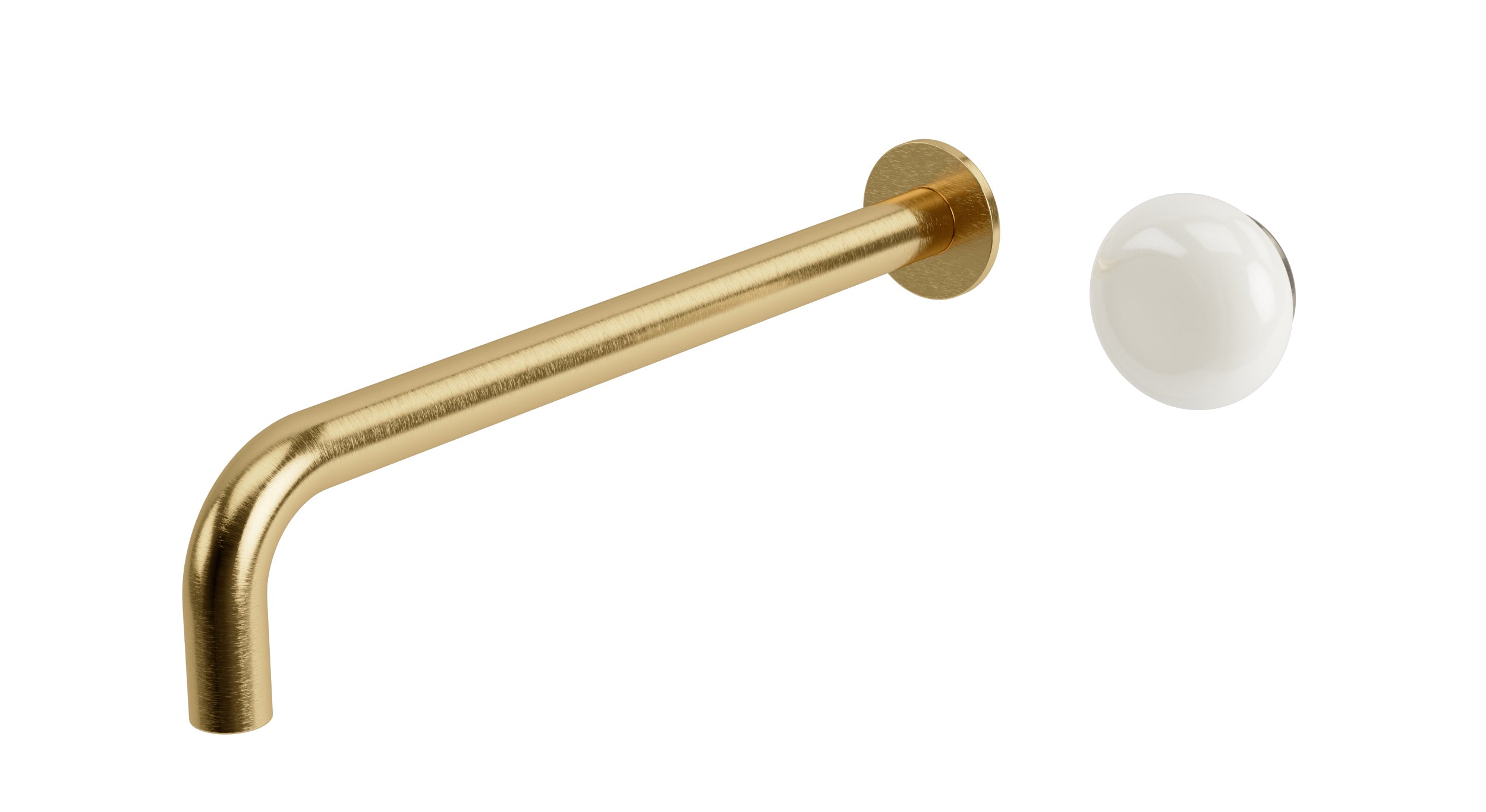 Foundry One Handle Wall Mount 12" Lavatory Faucet with Pebble Ceramic Knob Handle in Satin Brass