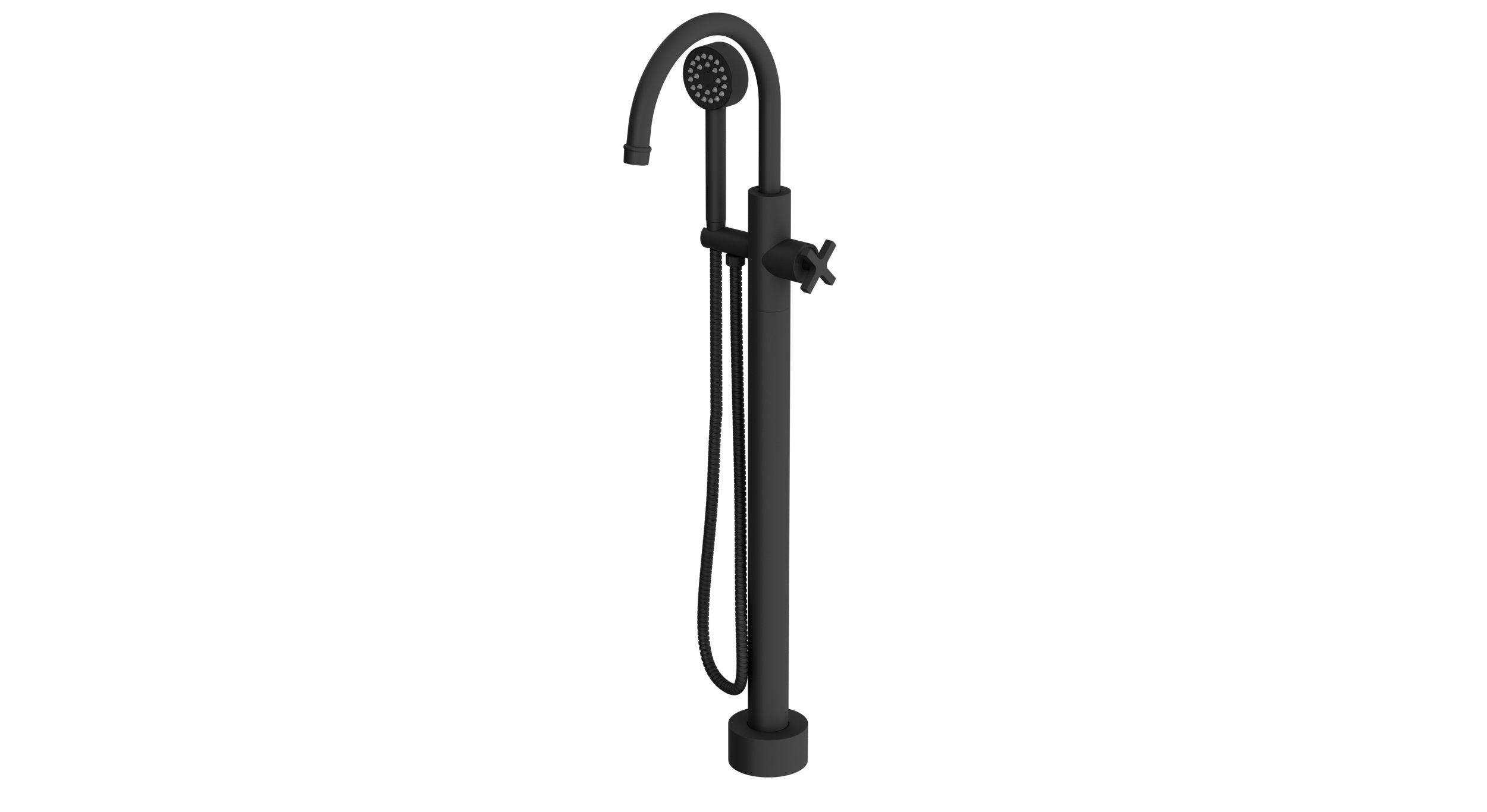 Emerson One Handle Floor Mount Gooseneck Bath Trim with Hand Shower and Classic Cross Handle in Matte Black