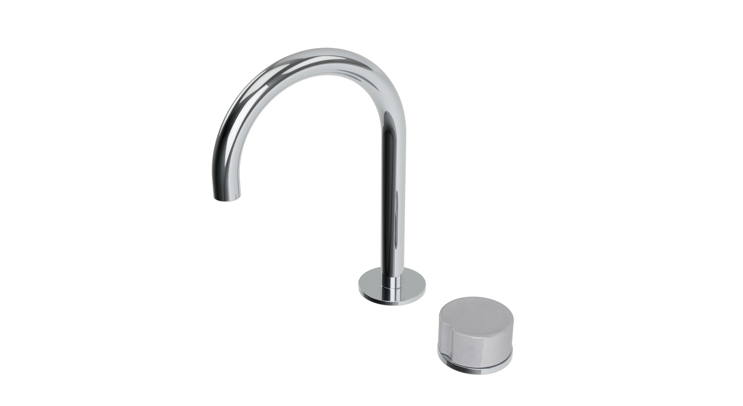 Foundry One Handle Deck Mount Gooseneck Lavatory Faucet with Groove Ceramic Knob Handle in Polished Chrome
