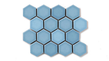 2" Hexagon Sheeted Original Ceramic Mosaic Tile in Caribbean Sea Gloss