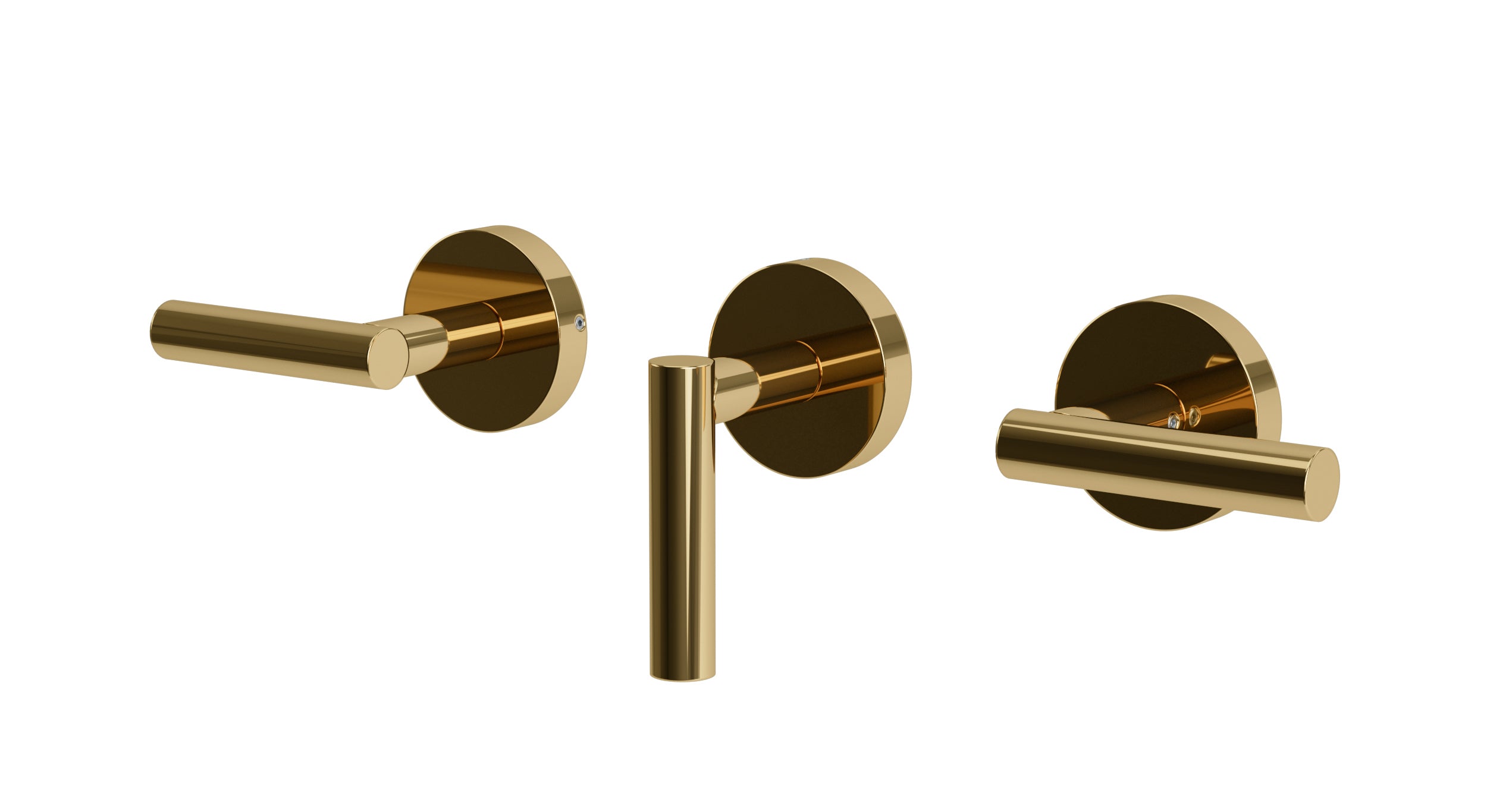 Contour Three Handle Wall Mount Bath Trim with Diverter/Volume Control and Soft Lever Handles in Polished Brass