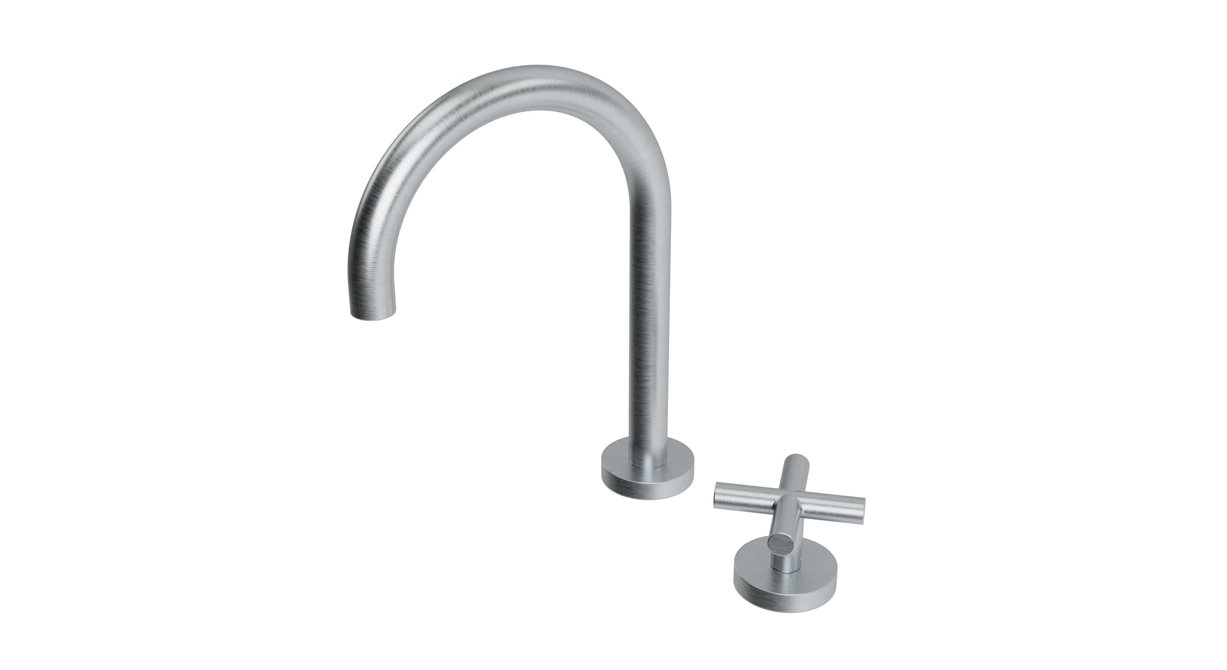 Contour One Handle Deck Mount Gooseneck Lavatory Faucet with Soft Cross Handle in Satin Chrome
