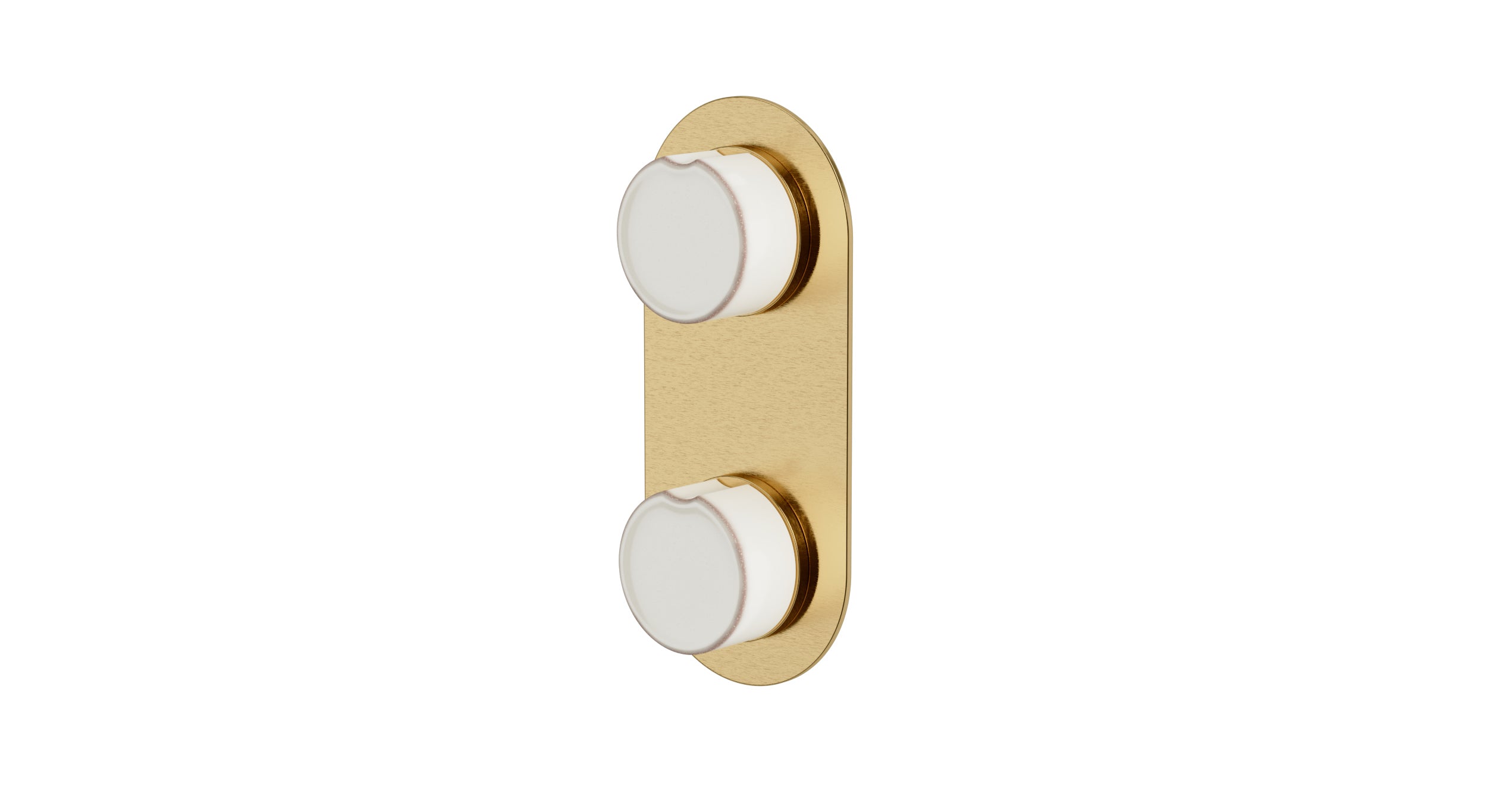 Foundry Two Handle Wall Mount Shower Trim with Groove Ceramic Knob Handles in Satin Brass
