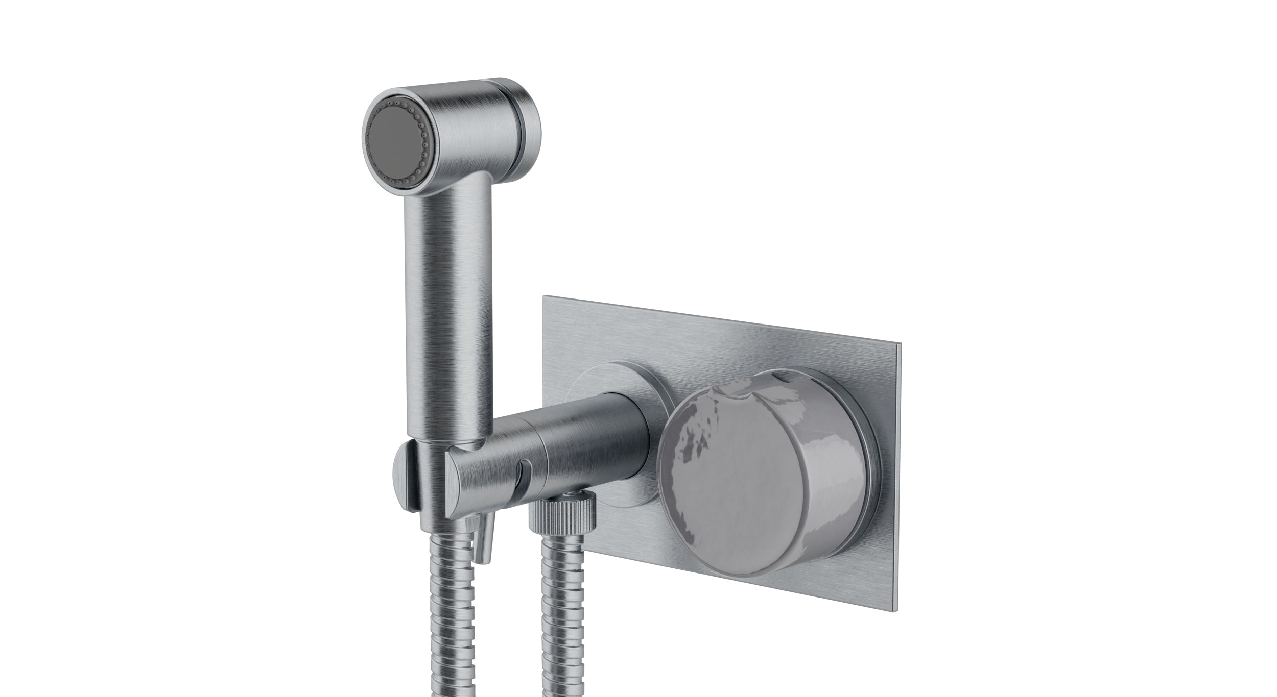 Foundry One Handle Wall Mount Bidet Trim with Groove Ceramic Knob Handle in Satin Chrome