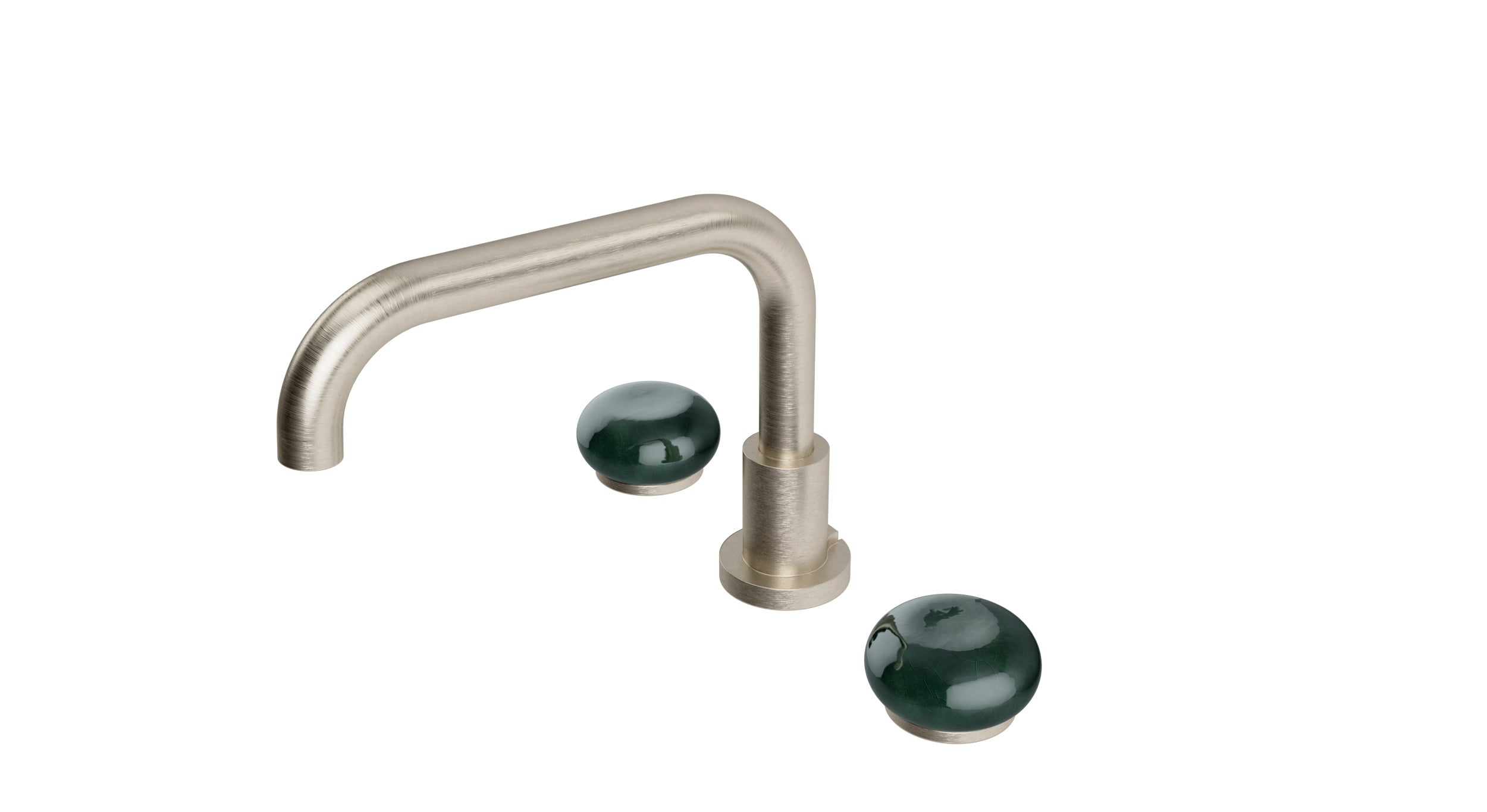 Foundry Two Handle Deck Mount Squaretop Bath Trim with Pebble Ceramic Knob Handles in Satin Nickel