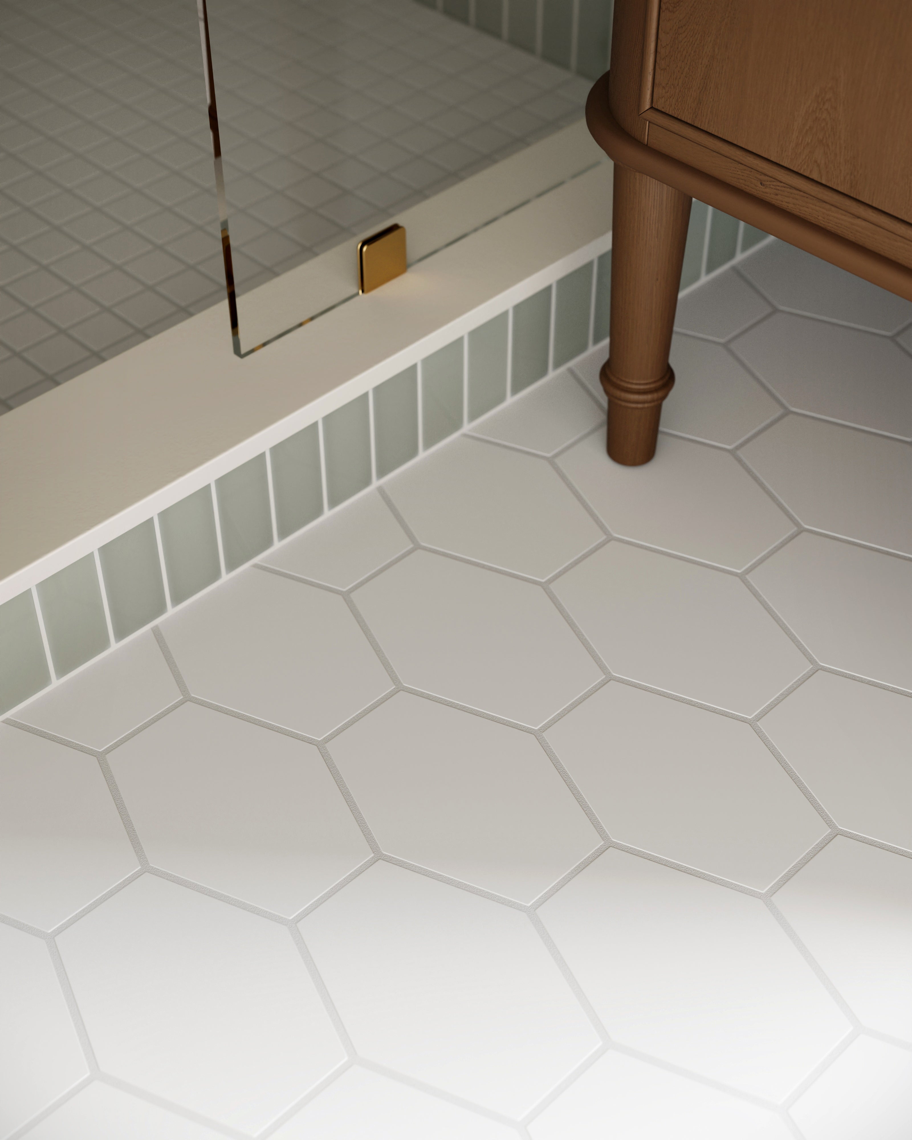 Elongated Hexagon Natural Press Ceramic Tile in Salt Creek Matte