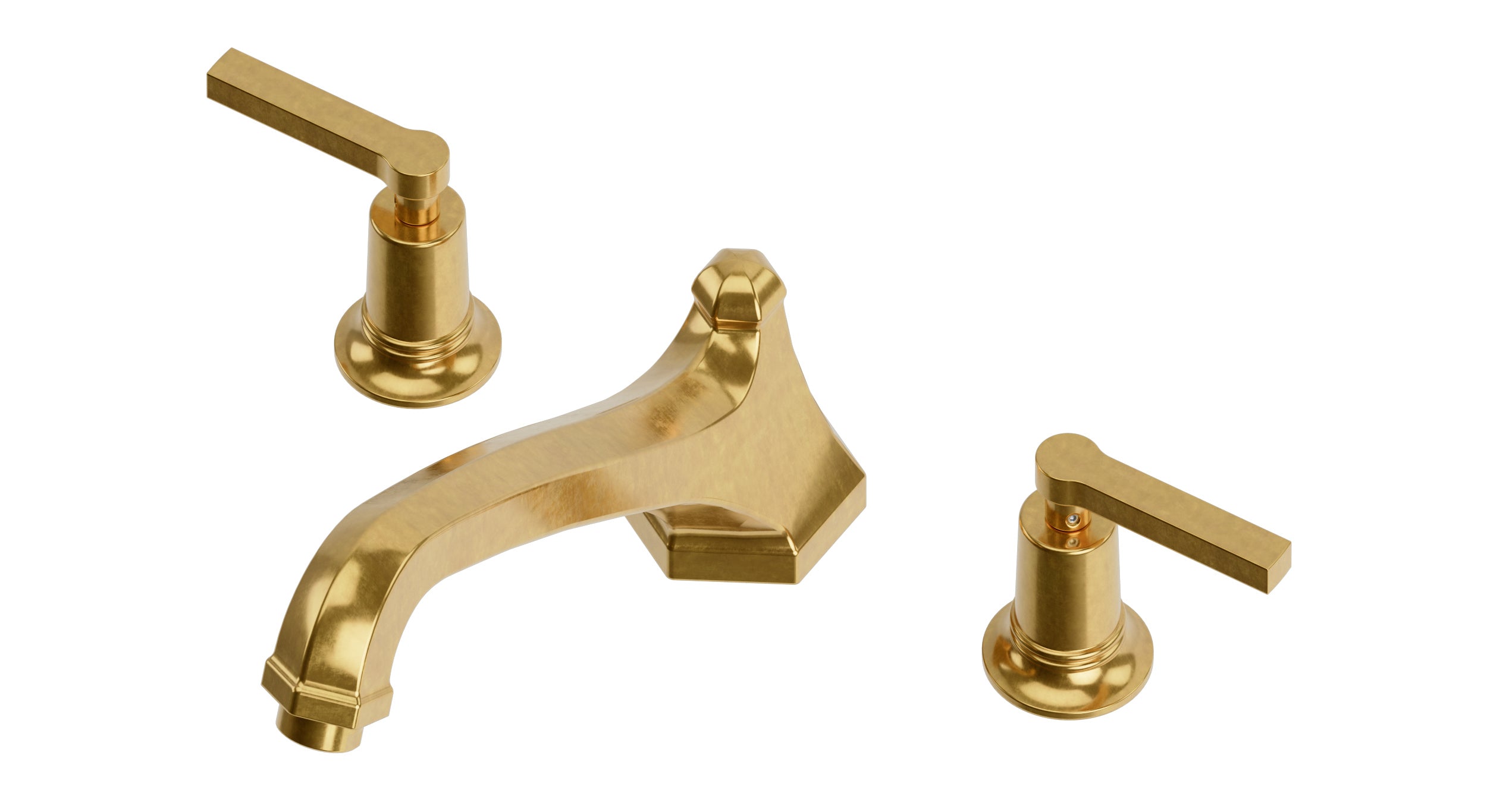 Emerson Two Handle Deck Mount Low Hexagon Bath Trim with Classic Lever Handles in French Brass