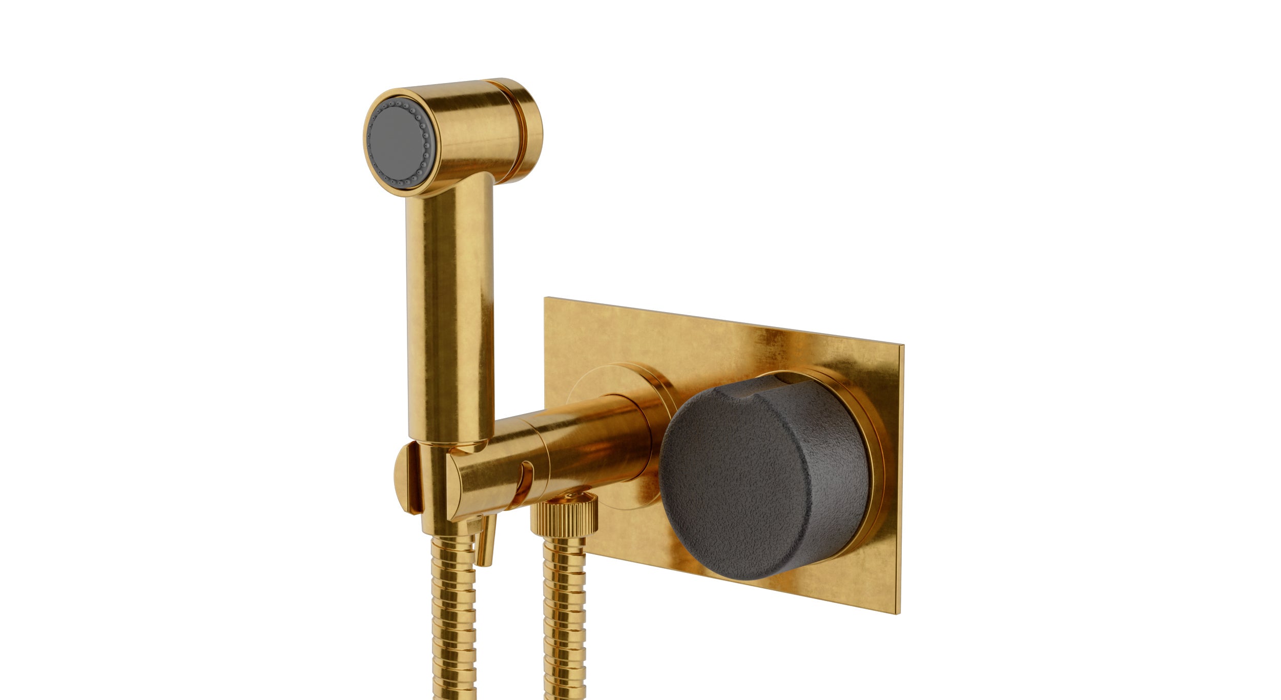 Foundry One Handle Wall Mount Bidet Trim with Groove Ceramic Knob Handle in French Brass