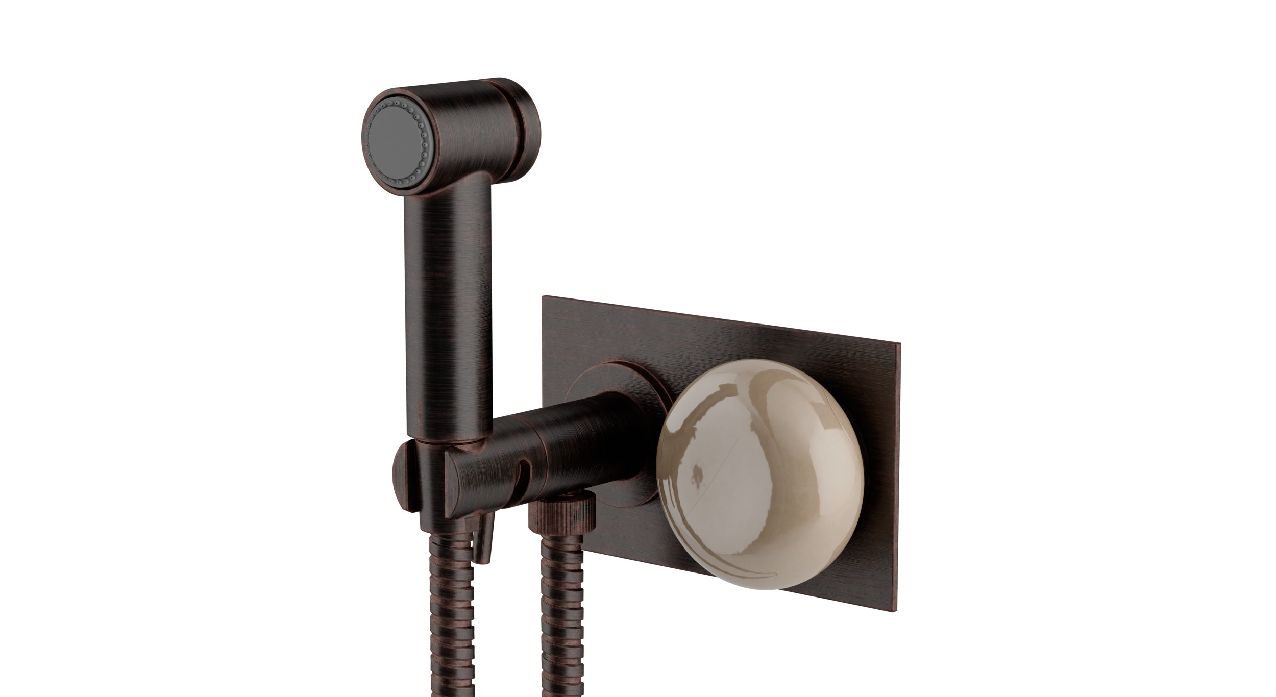 Foundry One Handle Wall Mount Bidet Trim with Pebble Ceramic Knob Handle in Antique Bronze