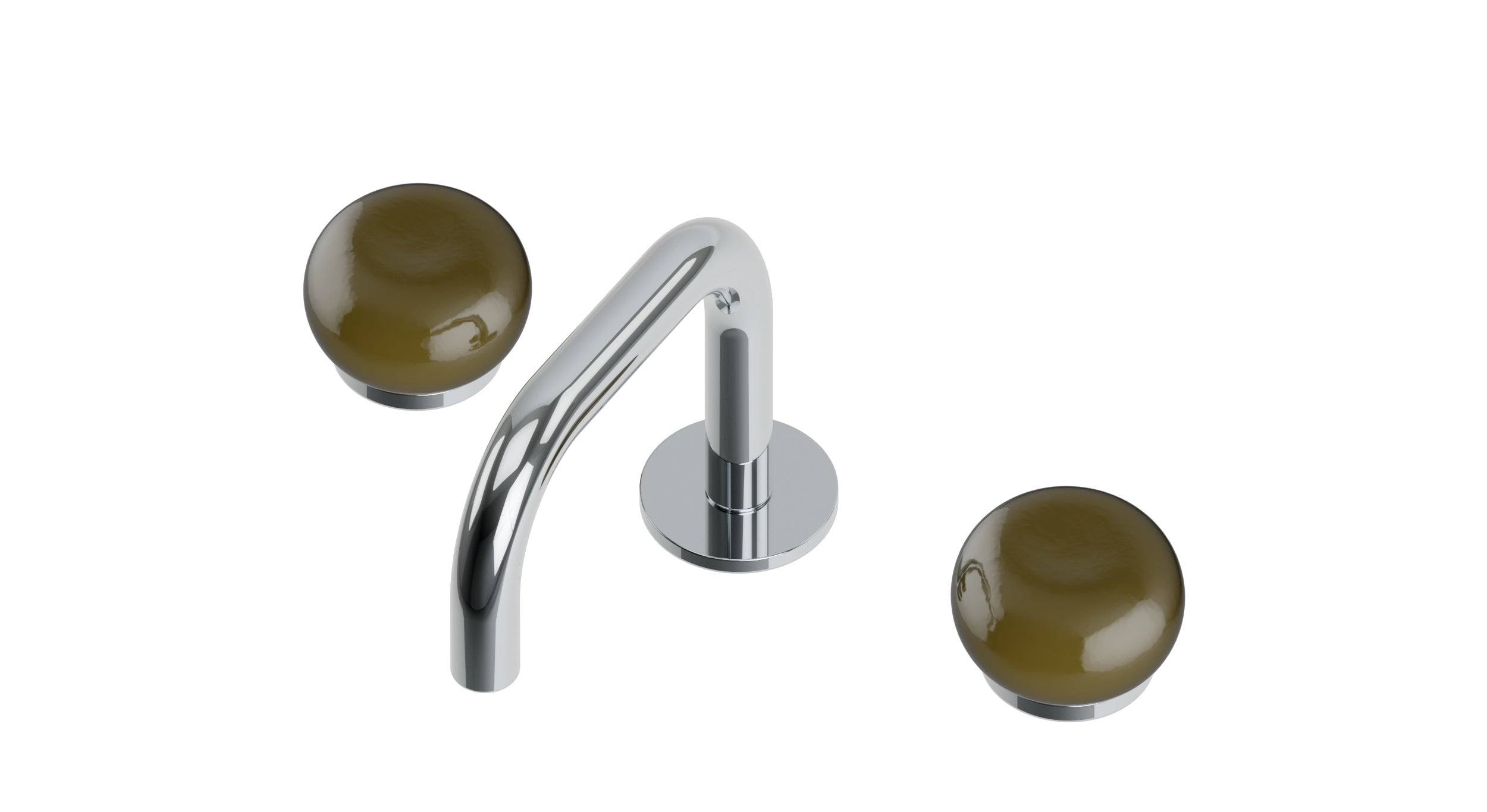 Foundry Two Handle Deck Mount Squaretop Lavatory Faucet with Pebble Ceramic Knob Handles in Polished Chrome