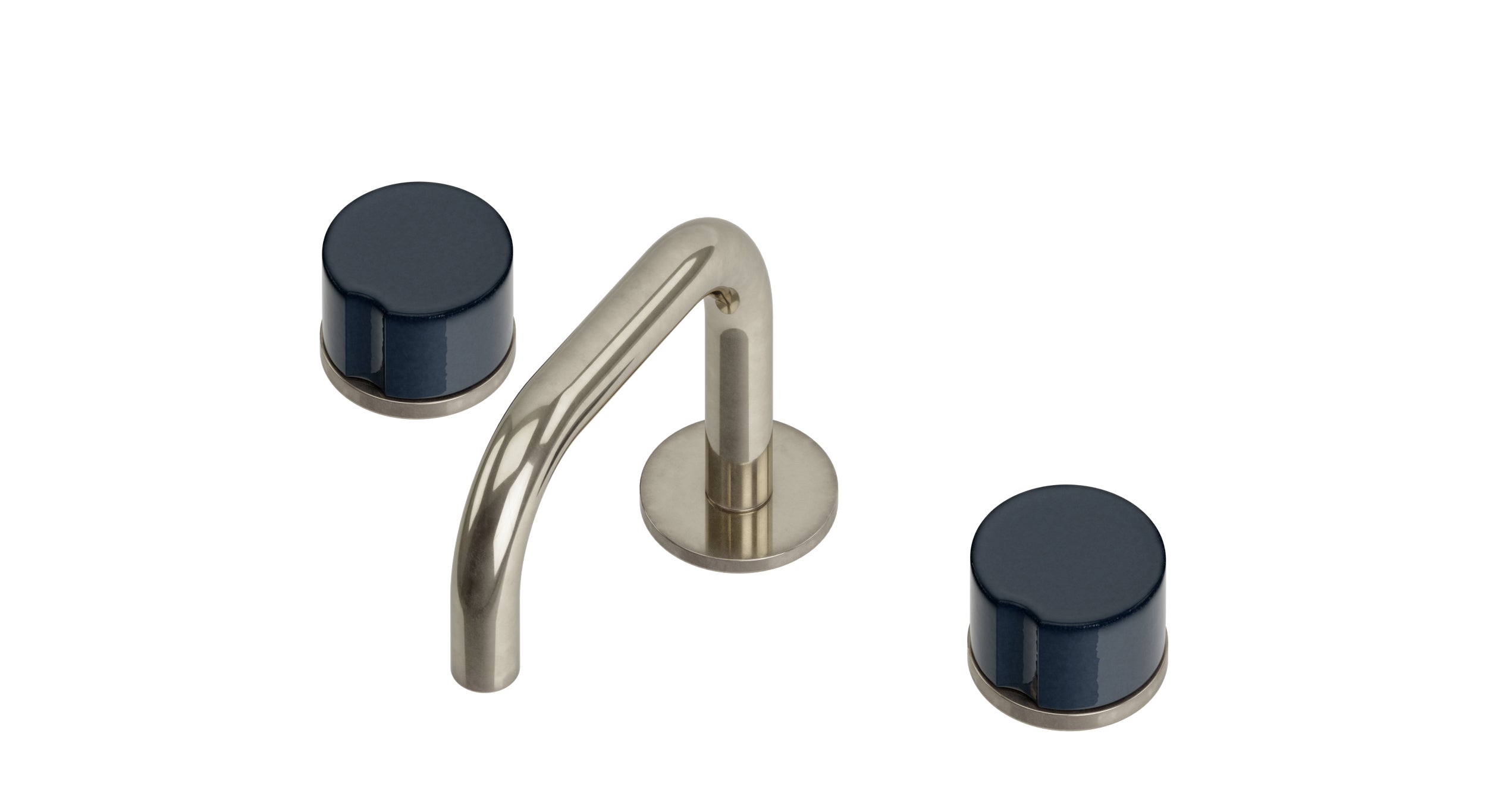 Foundry Two Handle Deck Mount Squaretop Lavatory Faucet with Groove Ceramic Knob Handles in French Nickel