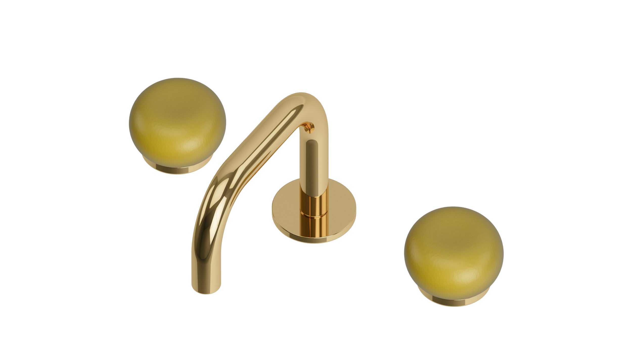 Foundry Two Handle Deck Mount Squaretop Lavatory Faucet with Pebble Ceramic Knob Handles in Polished Brass