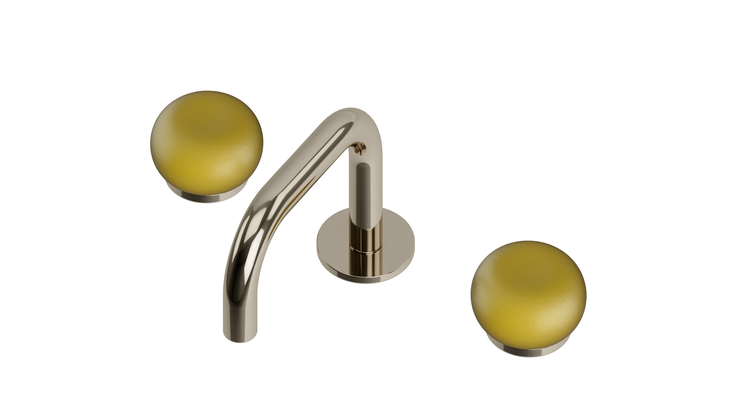 Foundry Two Handle Deck Mount Squaretop Lavatory Faucet with Pebble Ceramic Knob Handles in Polished Nickel