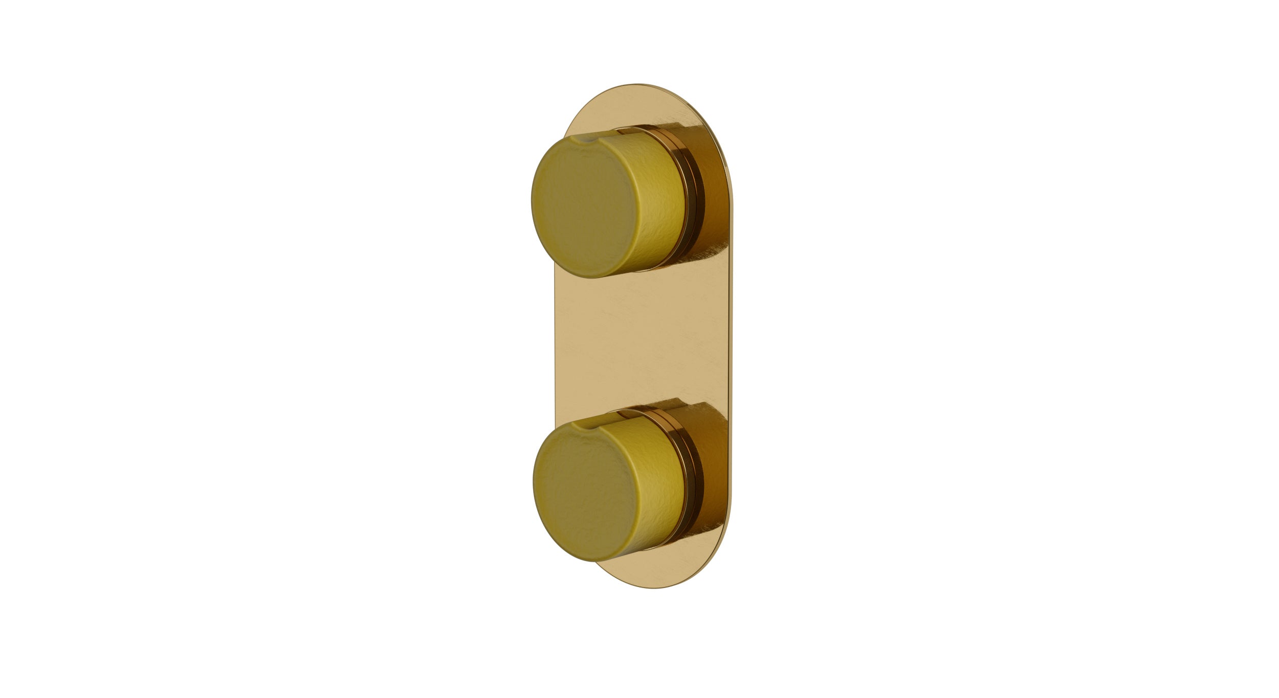 Foundry Two Handle Wall Mount Shower Trim with Groove Ceramic Knob Handles in Uncoated Polished Brass