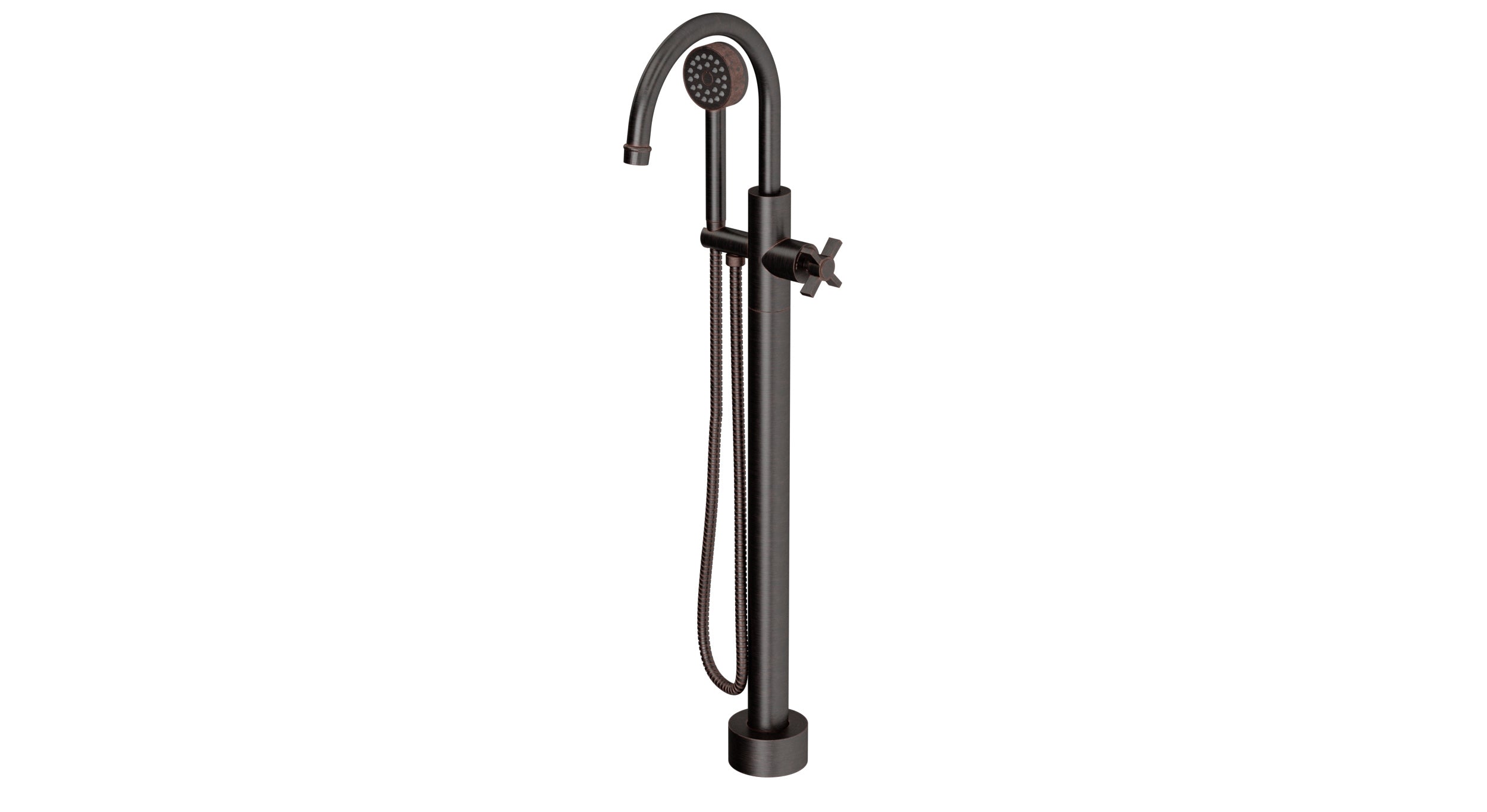 Emerson One Handle Floor Mount Gooseneck Bath Trim with Hand Shower and Defined Cross Handle in Antique Bronze