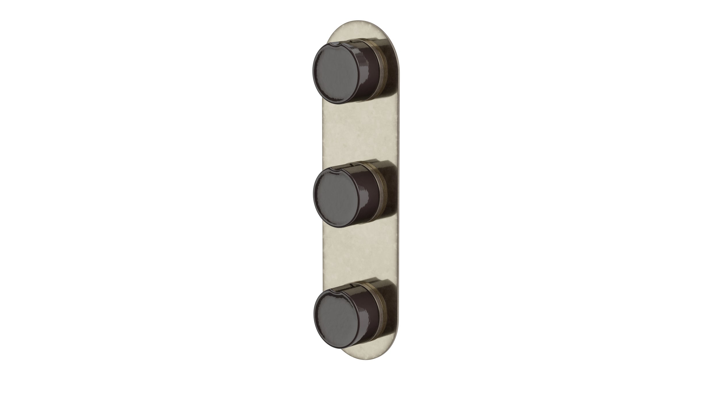 Foundry Three Handle Wall Mount Shower Trim with Groove Ceramic Knob Handles in French Nickel