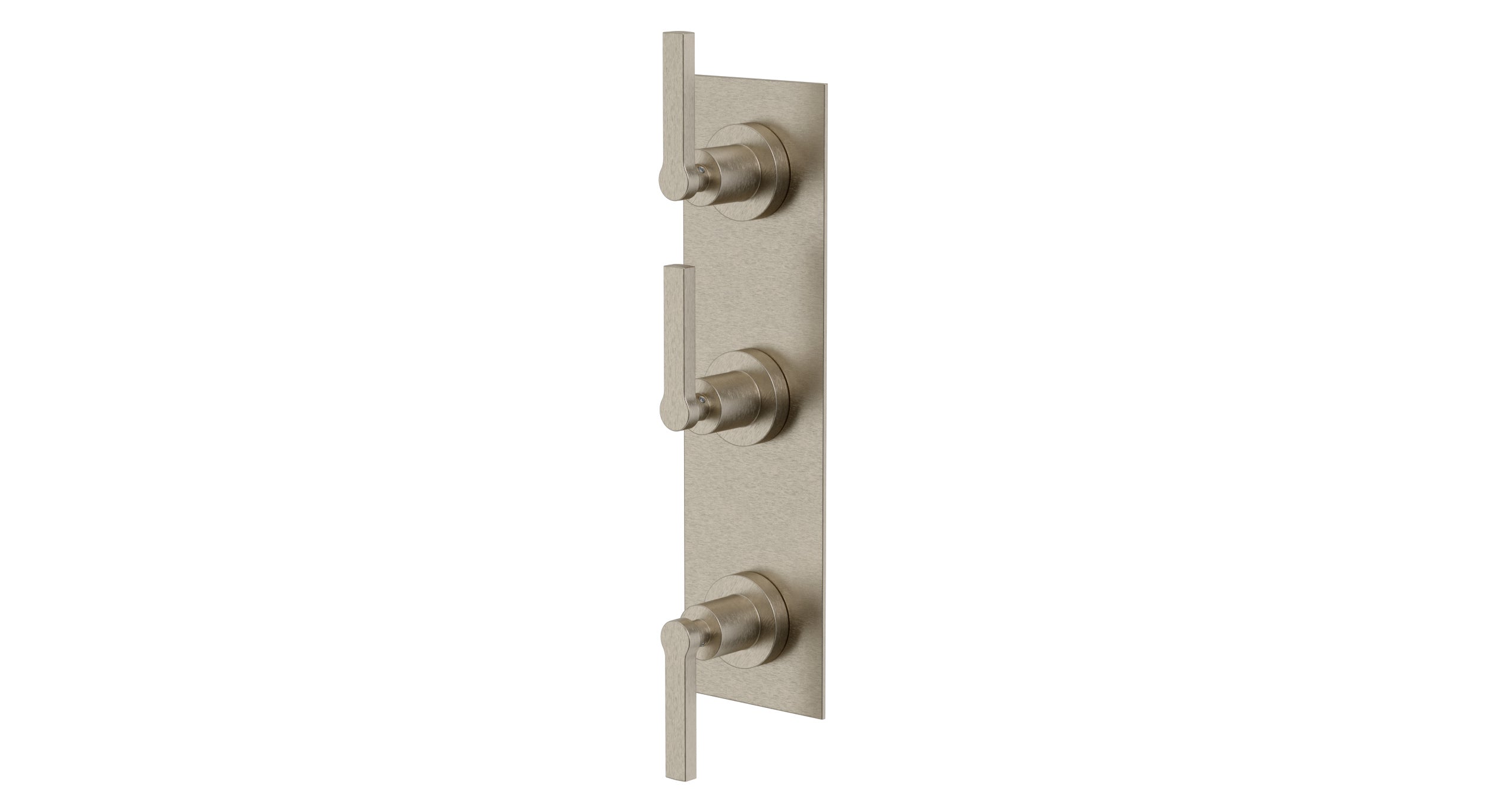 Flatiron Three Handle Wall Mount Shower Trim with Linear Lever Handles in Satin Nickel