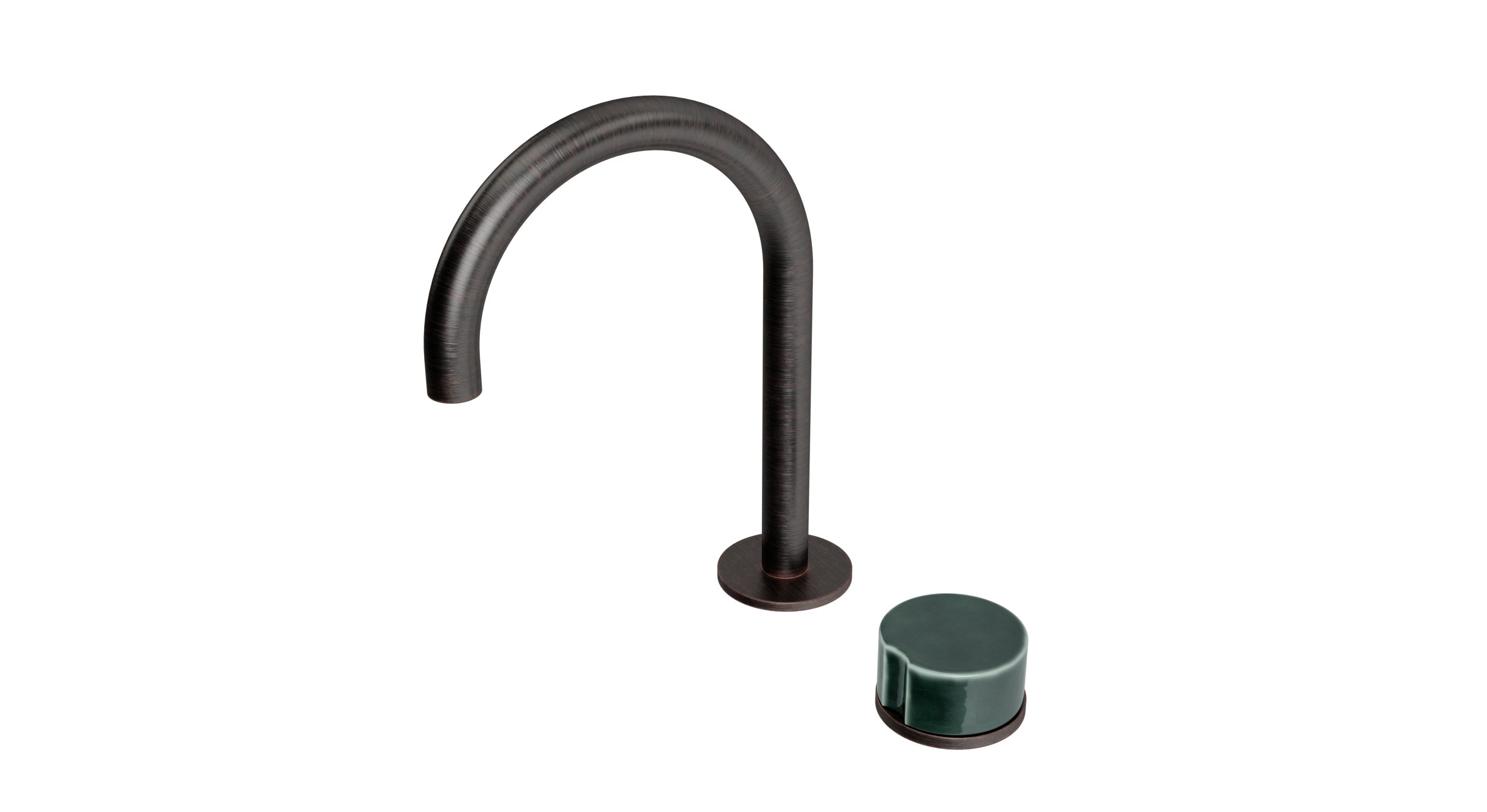Foundry One Handle Deck Mount Gooseneck Lavatory Faucet with Groove Ceramic Knob Handle in Antique Bronze