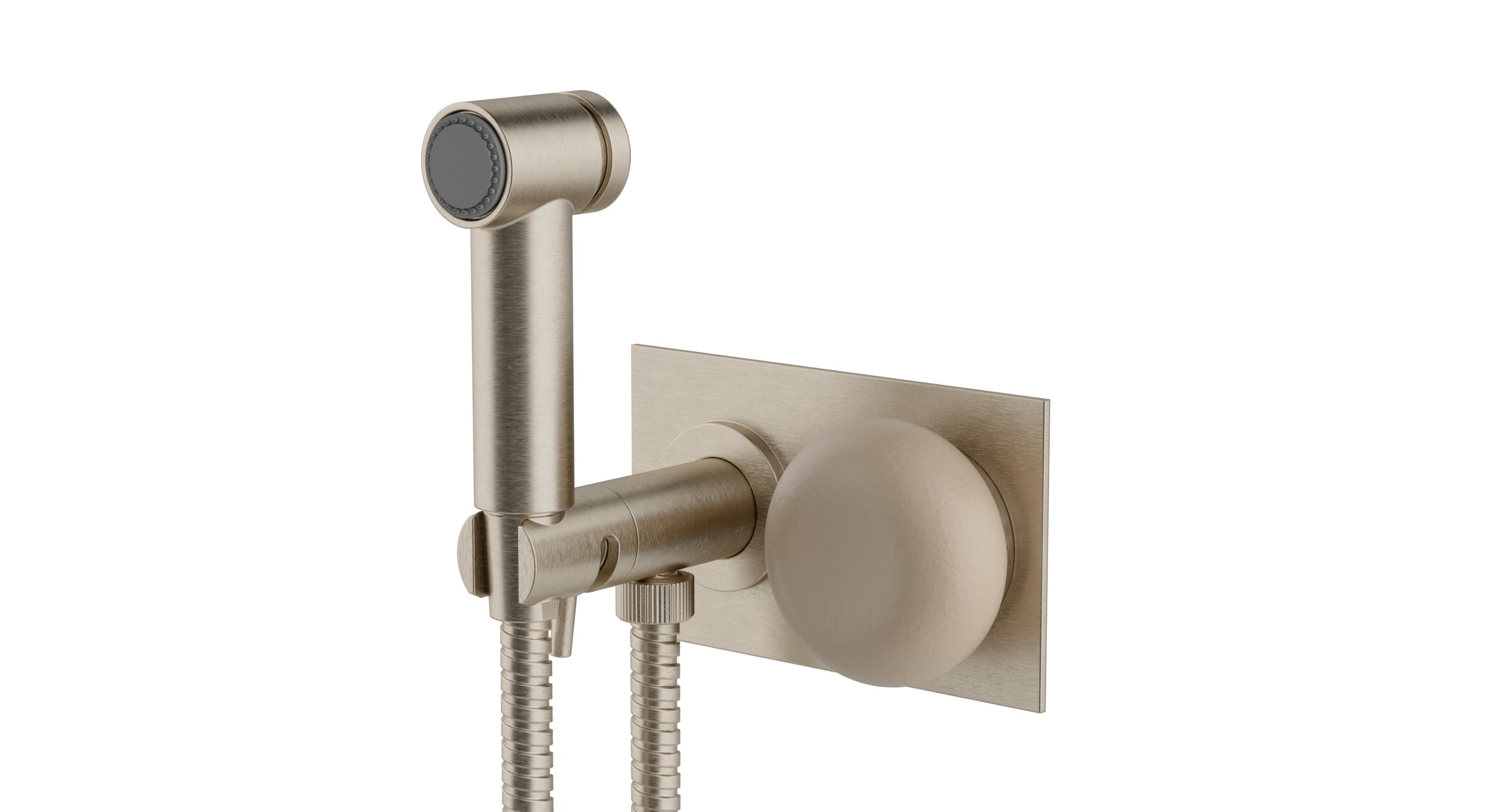 Foundry One Handle Wall Mount Bidet Trim with Pebble Ceramic Knob Handle in Satin Nickel