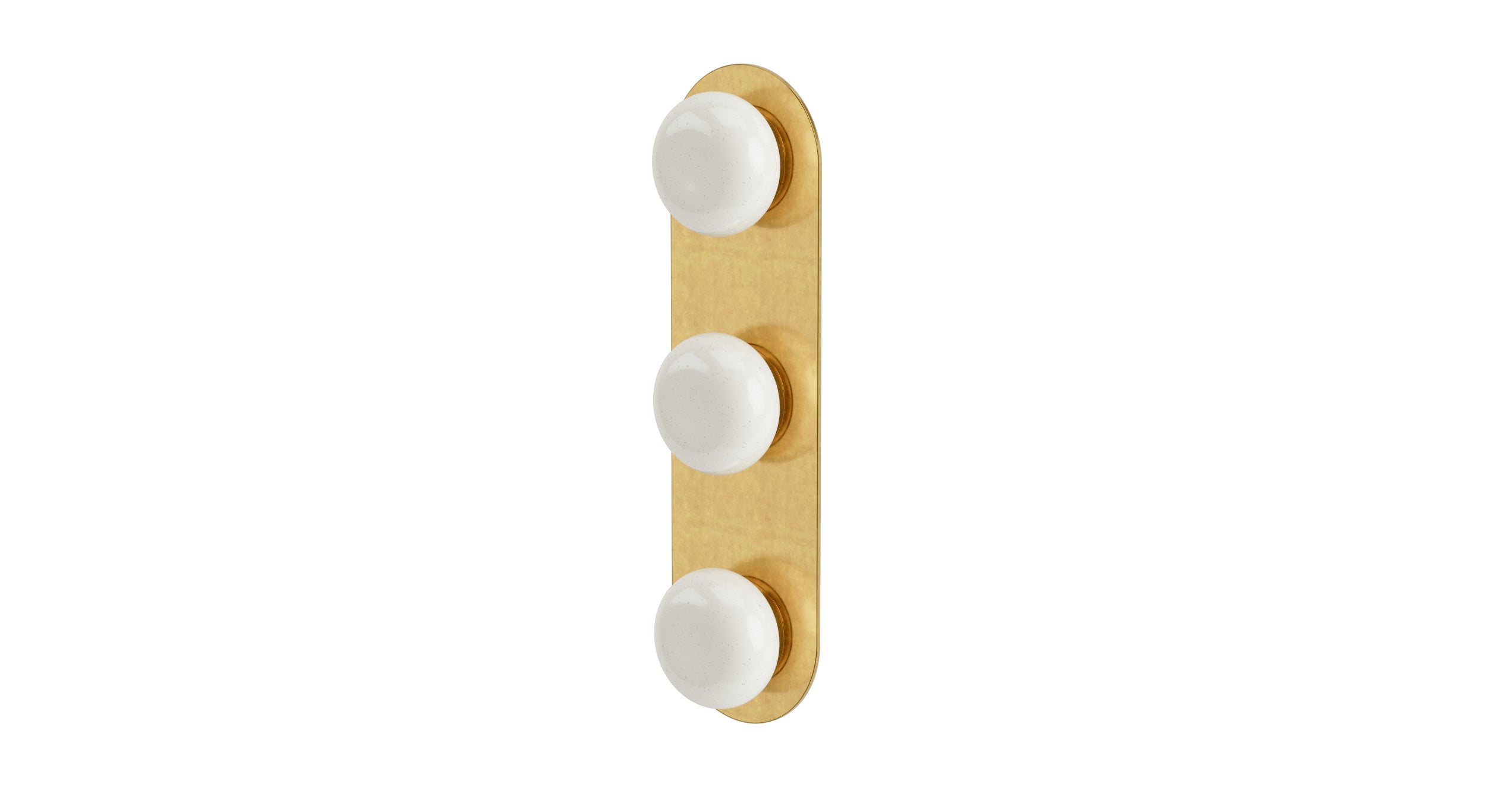 Foundry Three Handle Wall Mount Shower Trim with Pebble Ceramic Knob Handles in French Brass
