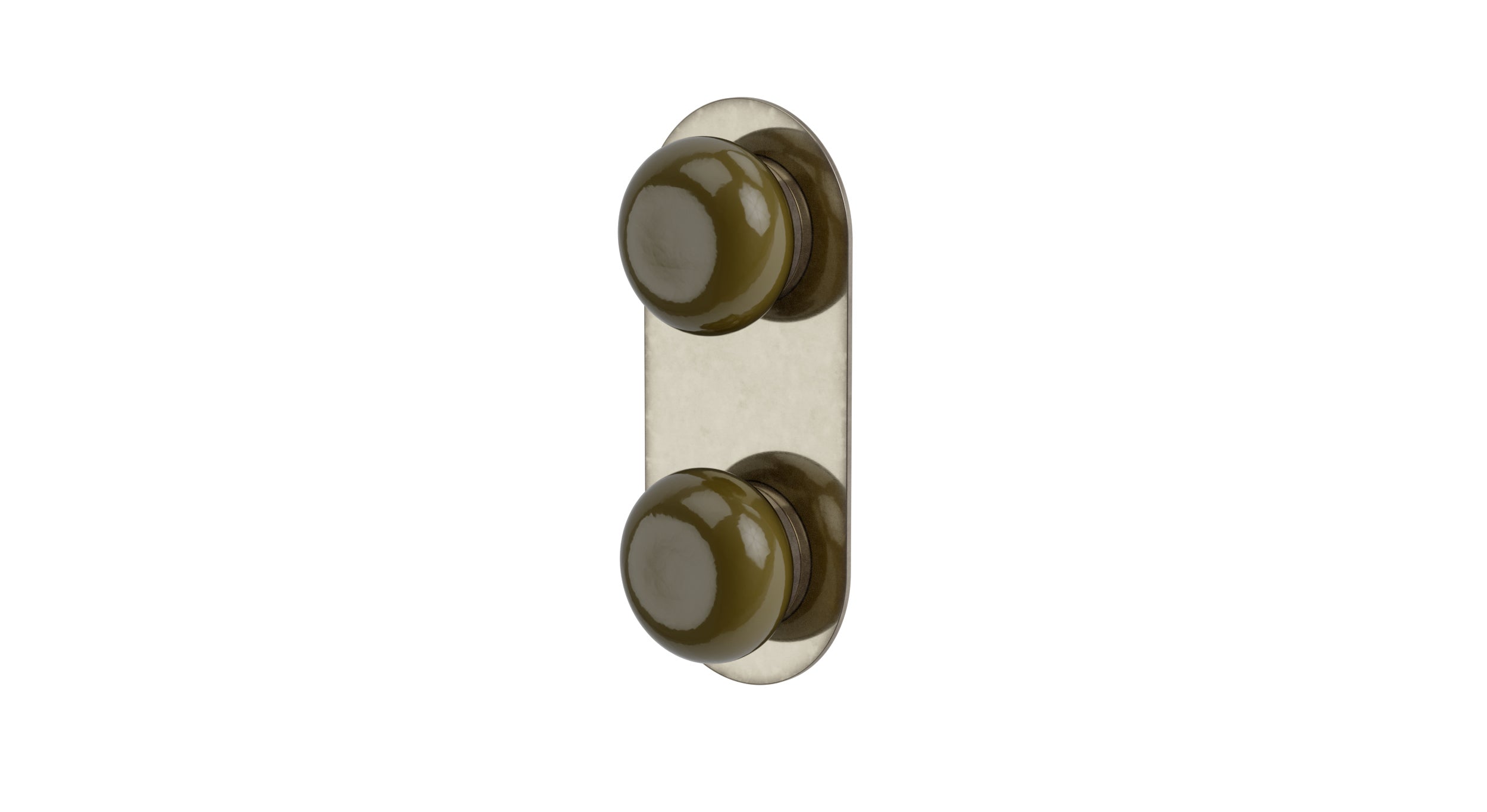 Foundry Two Handle Wall Mount Shower Trim with Pebble Ceramic Knob Handles in French Nickel