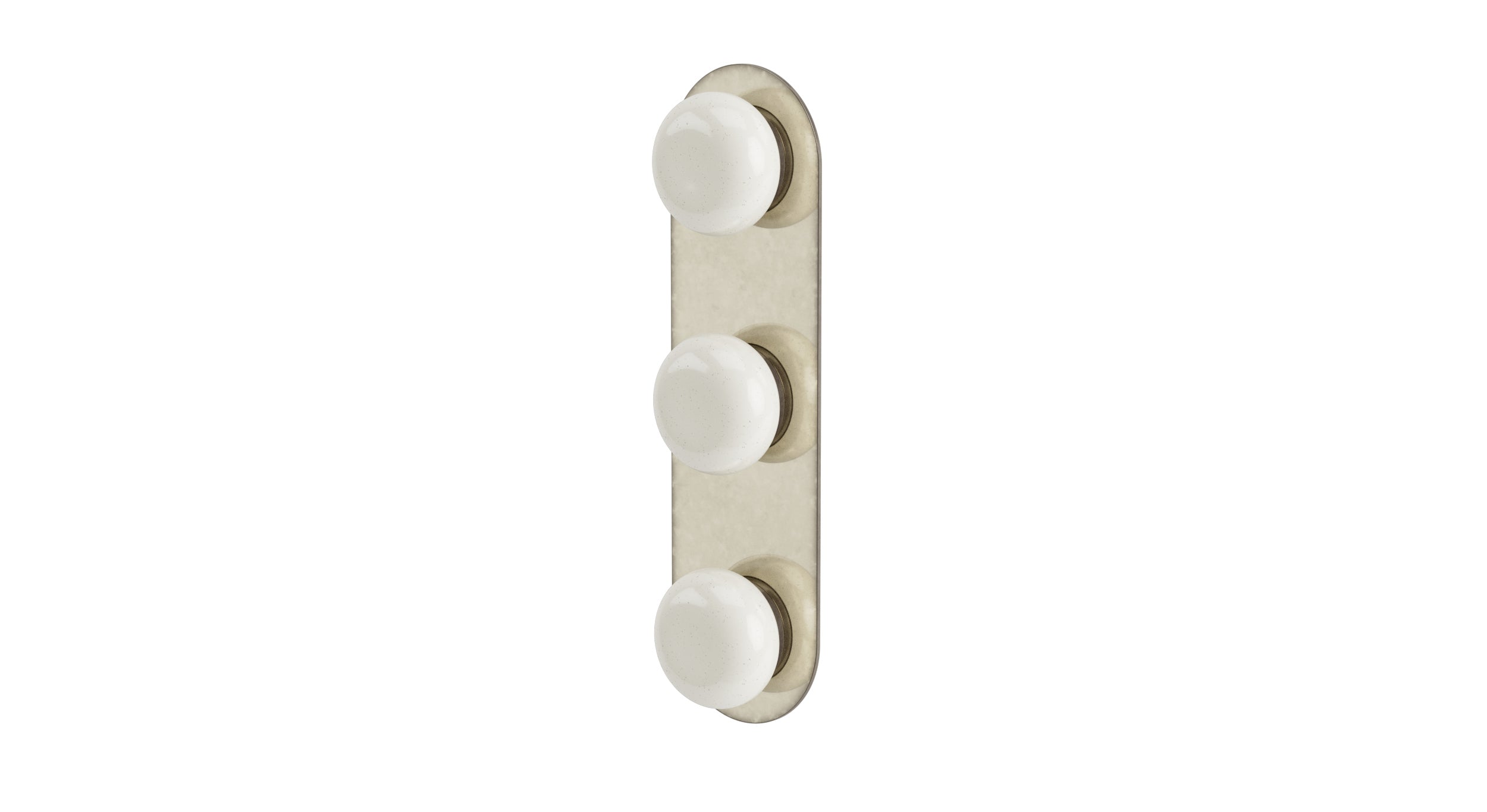 Foundry Three Handle Wall Mount Shower Trim with Pebble Ceramic Knob Handles in French Nickel