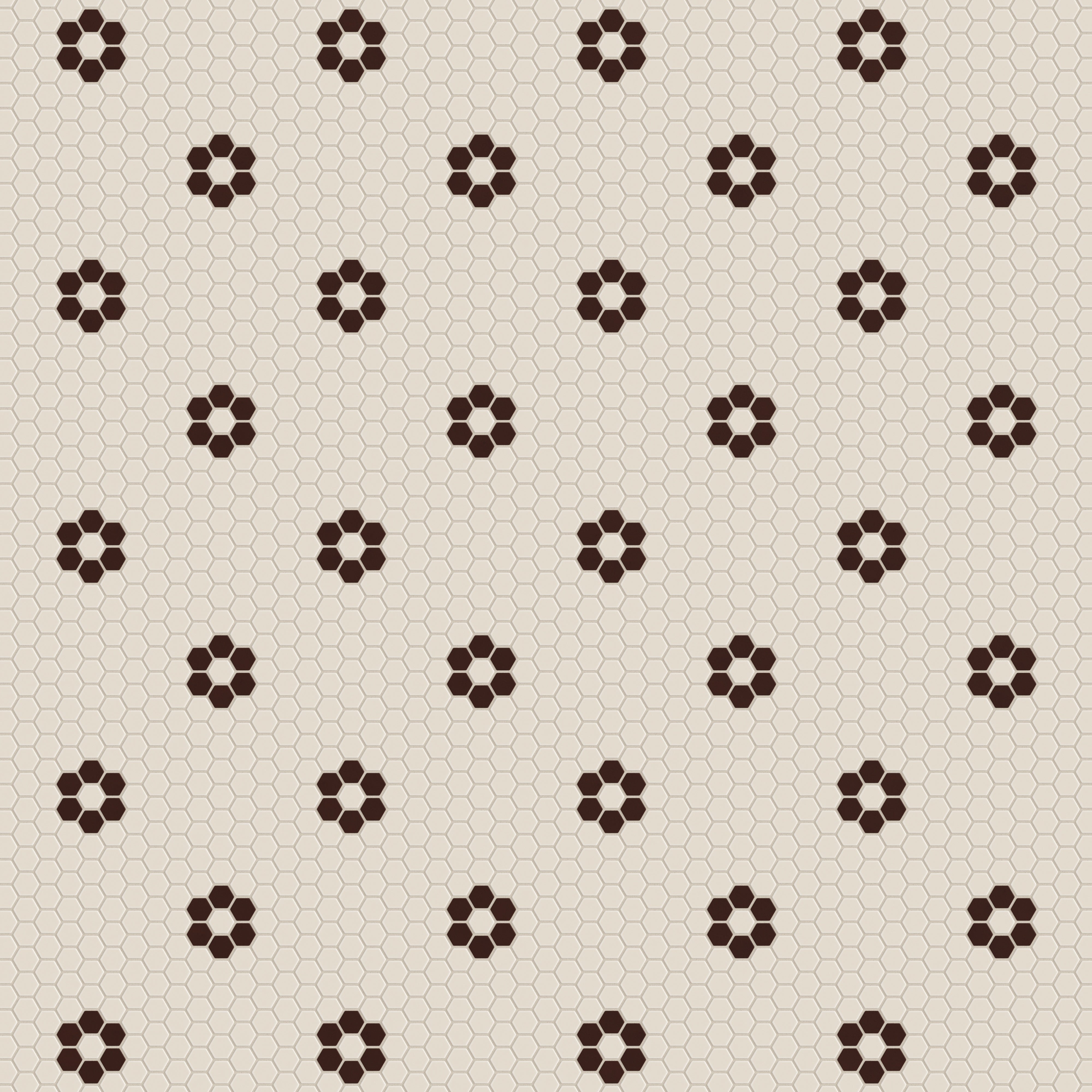 1" Hexagon Double Daisy Sheeted Original Ceramic Tile in Sand Dune Matte & Garnet Matte