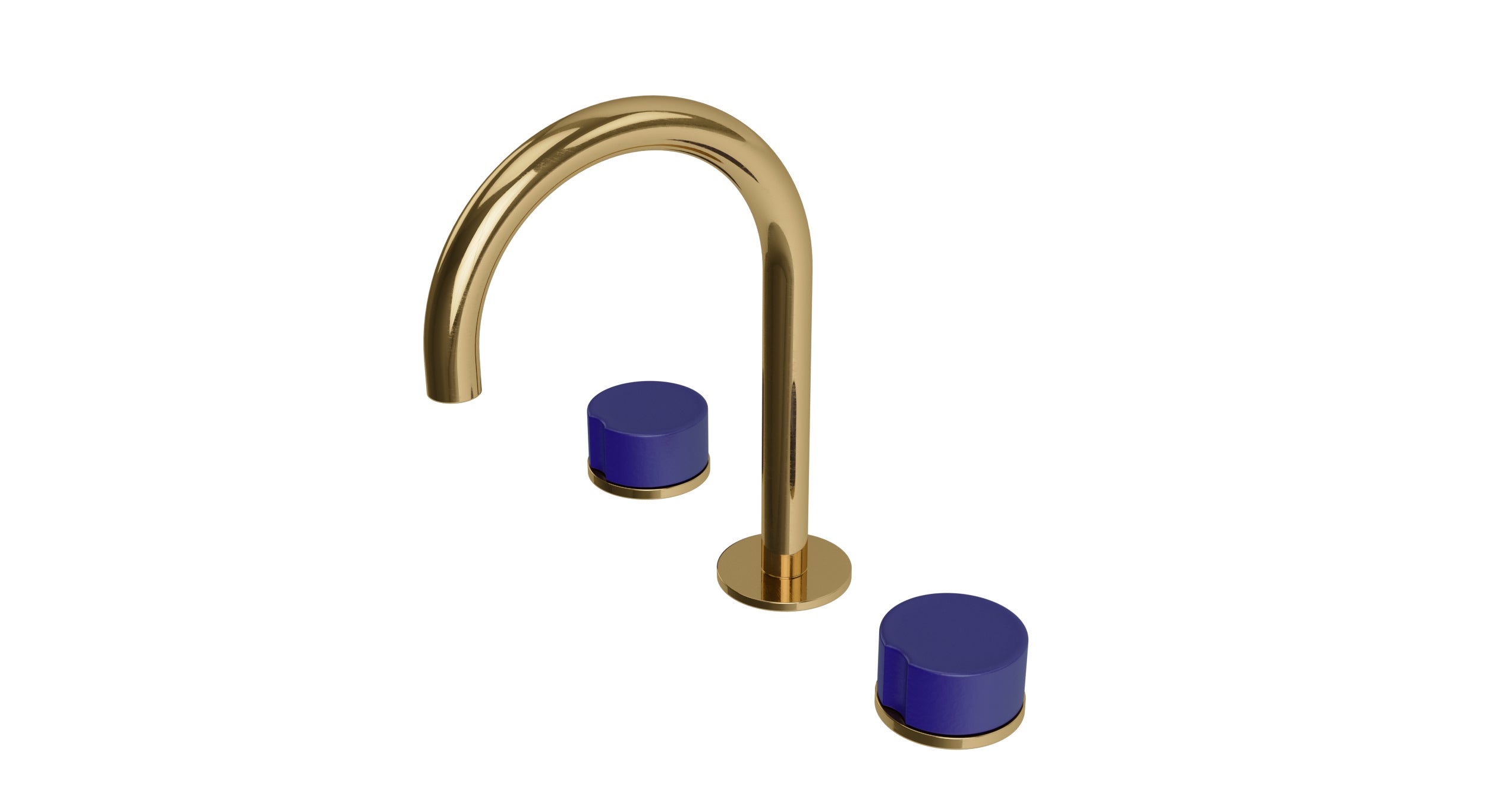 Foundry Two Handle Deck Mount Gooseneck Lavatory Faucet with Groove Ceramic Knob Handles in Uncoated Polished Brass