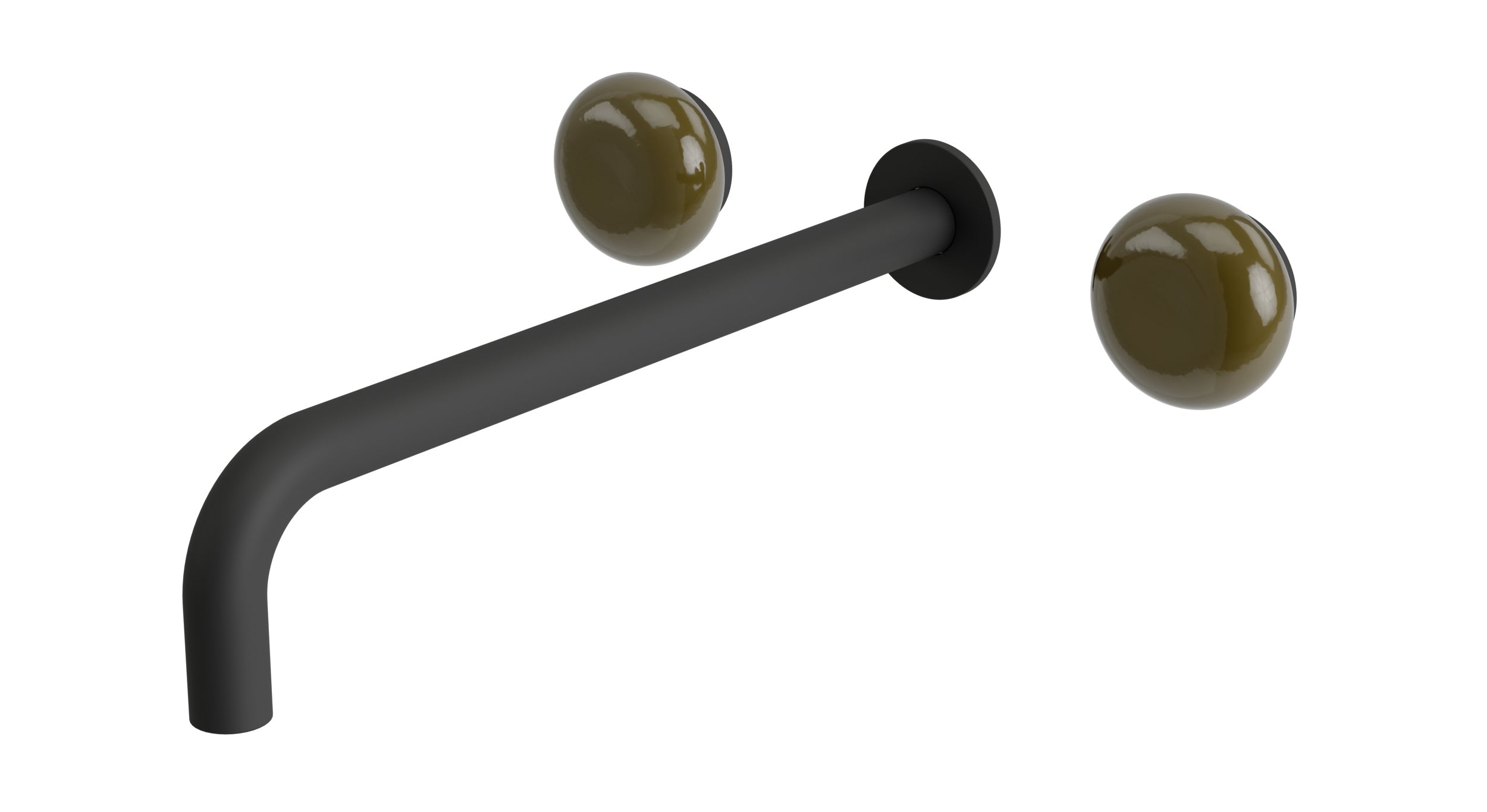 Foundry Two Handle Wall Mount 12" Lavatory Faucet with Pebble Ceramic Knob Handles in Matte Black