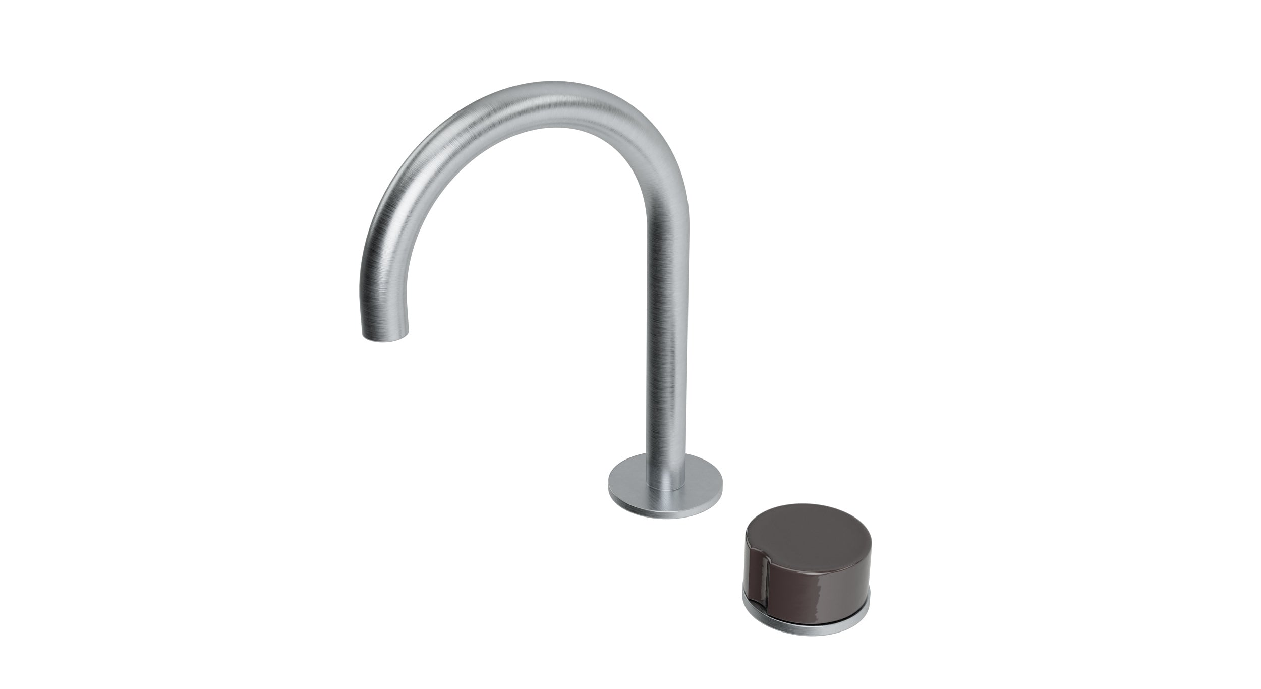 Foundry One Handle Deck Mount Gooseneck Lavatory Faucet with Groove Ceramic Knob Handle in Satin Chrome