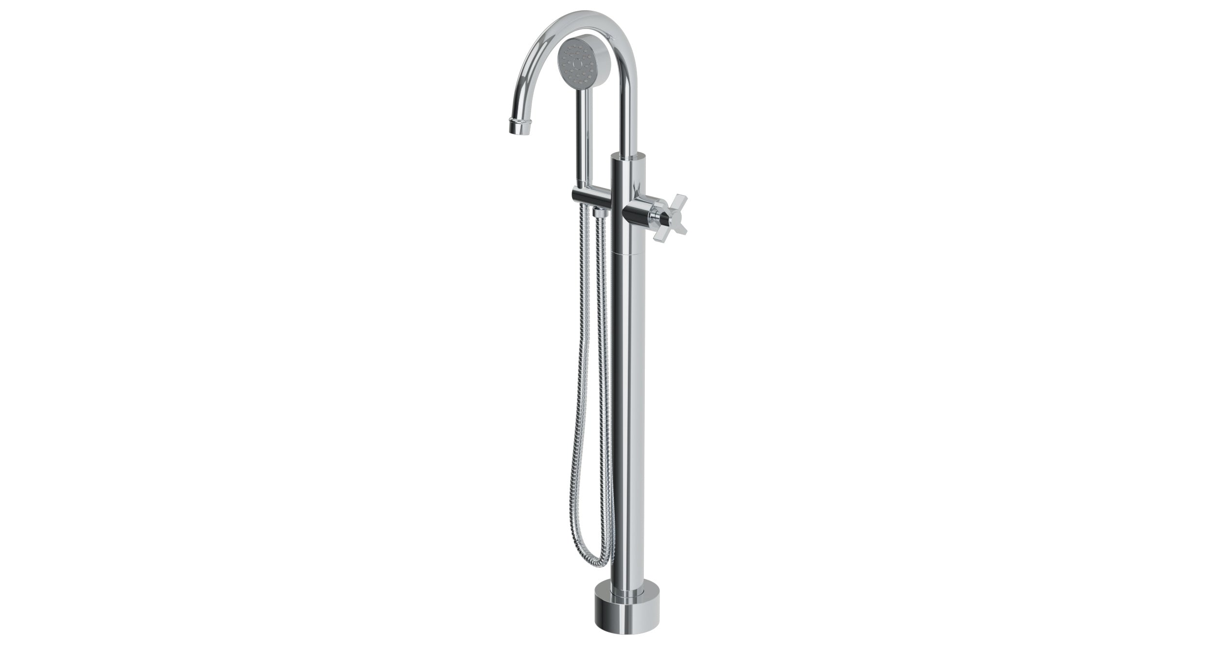 Emerson One Handle Floor Mount Gooseneck Bath Trim with Hand Shower and Defined Cross Handle