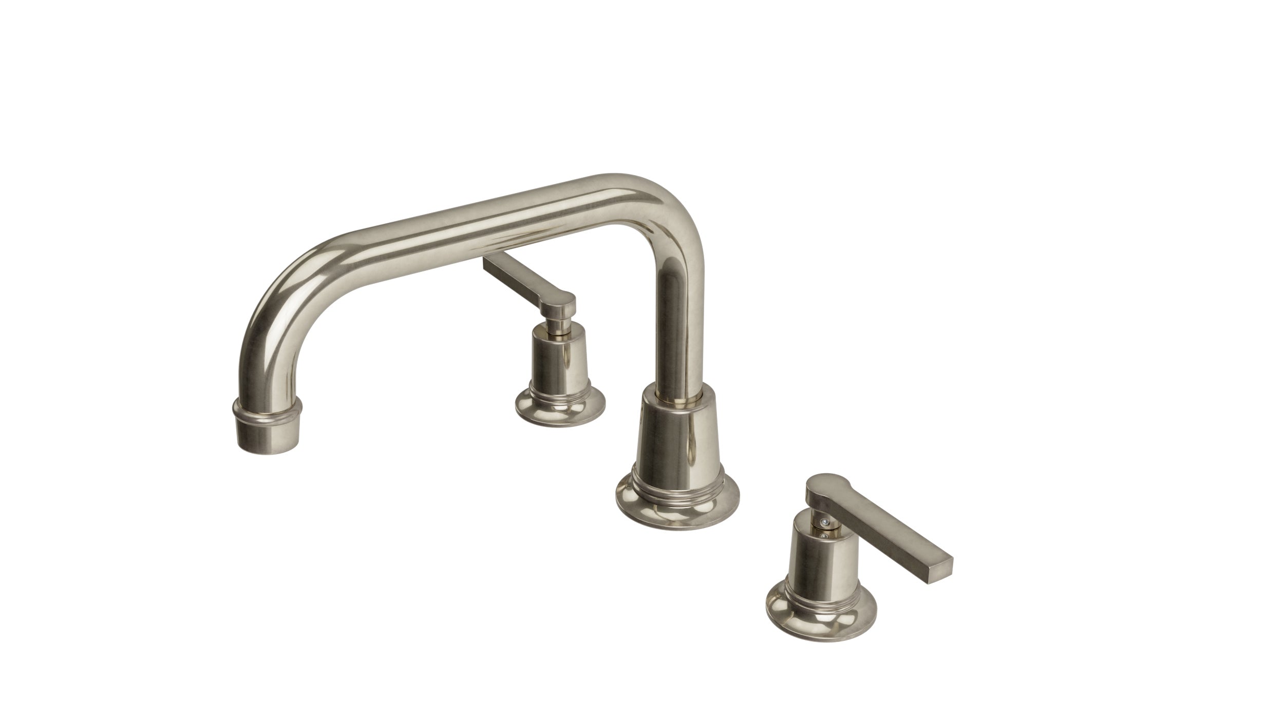 Emerson Two Handle Deck Mount Squaretop Bath Trim with Classic Lever Handles in French Nickel