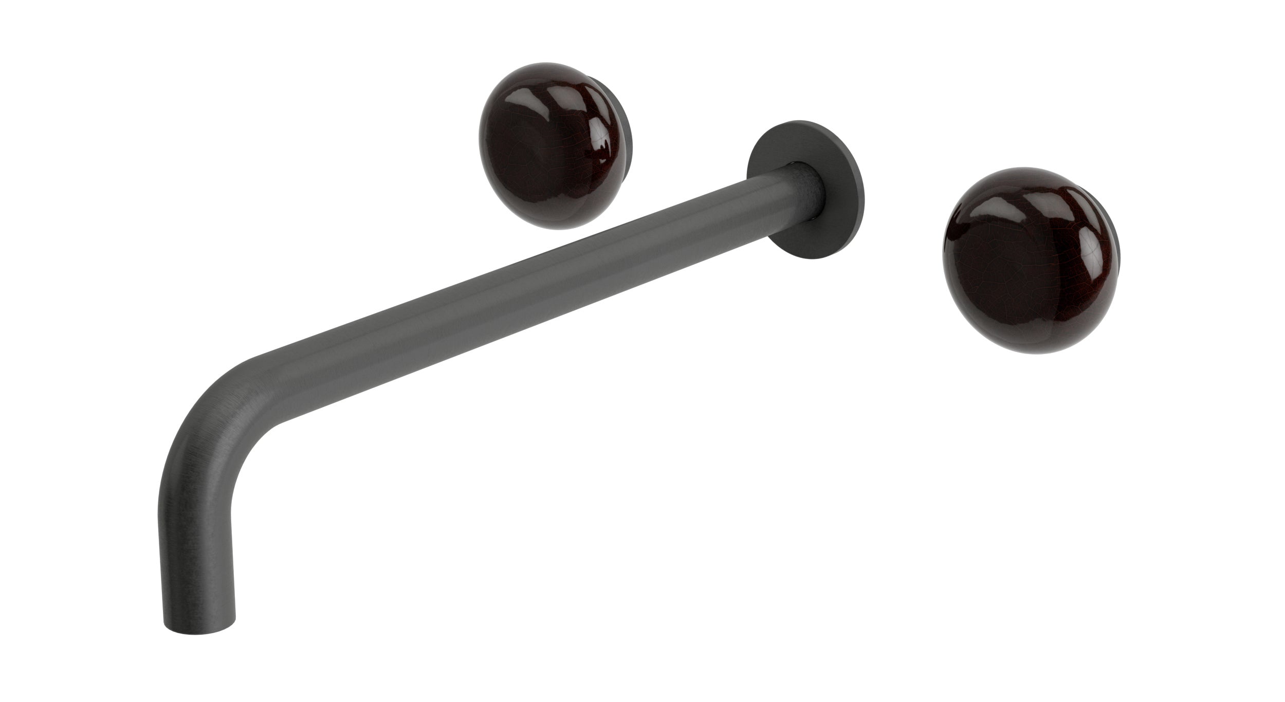 Foundry Two Handle Wall Mount 12" Lavatory Faucet with Pebble Ceramic Knob Handles in Blackened Nickel