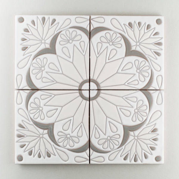 8x8 Handpainted Tile Ensenito in Neutral Motif