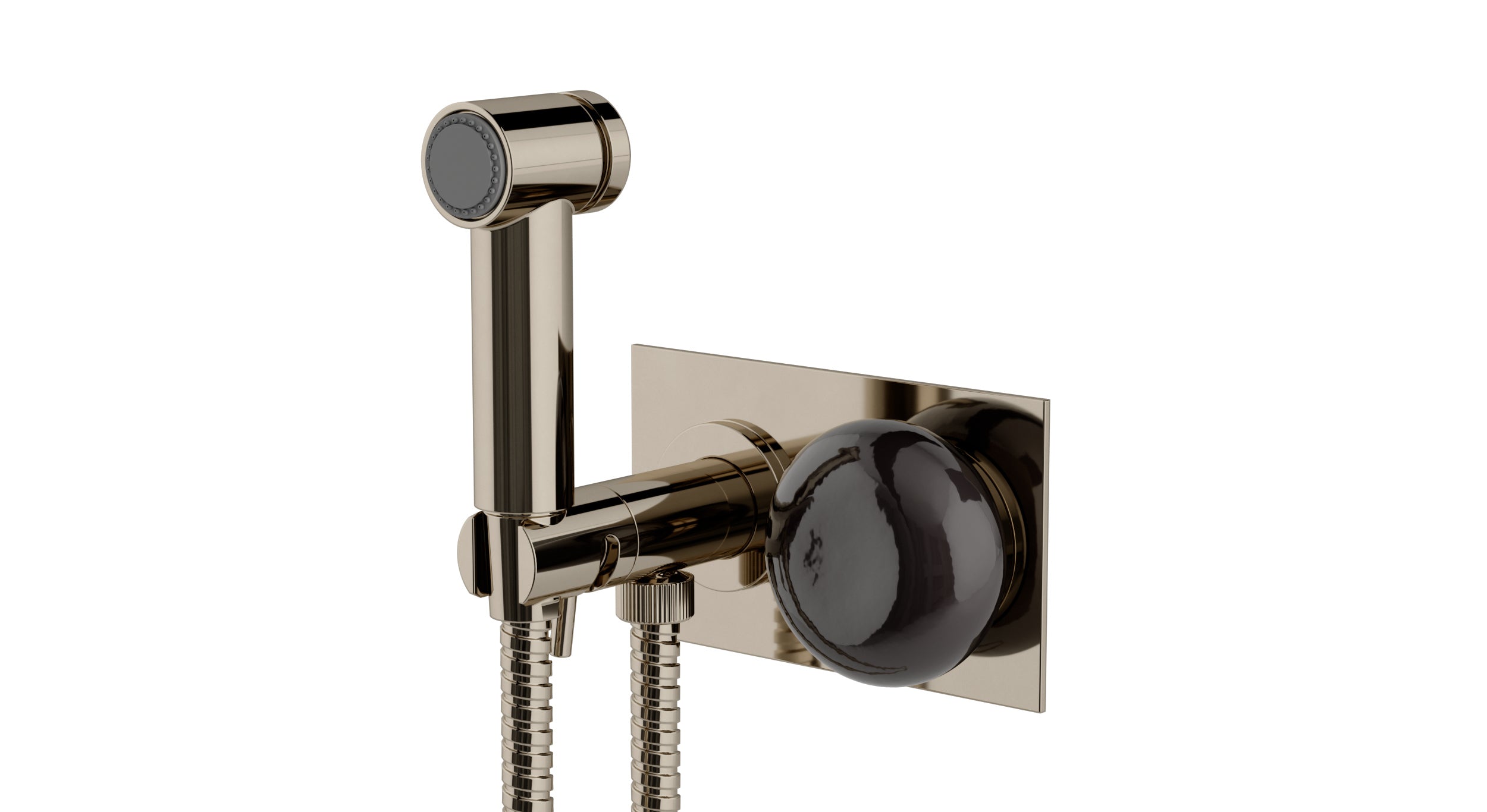 Foundry One Handle Wall Mount Bidet Trim with Pebble Ceramic Knob Handle in Polished Nickel